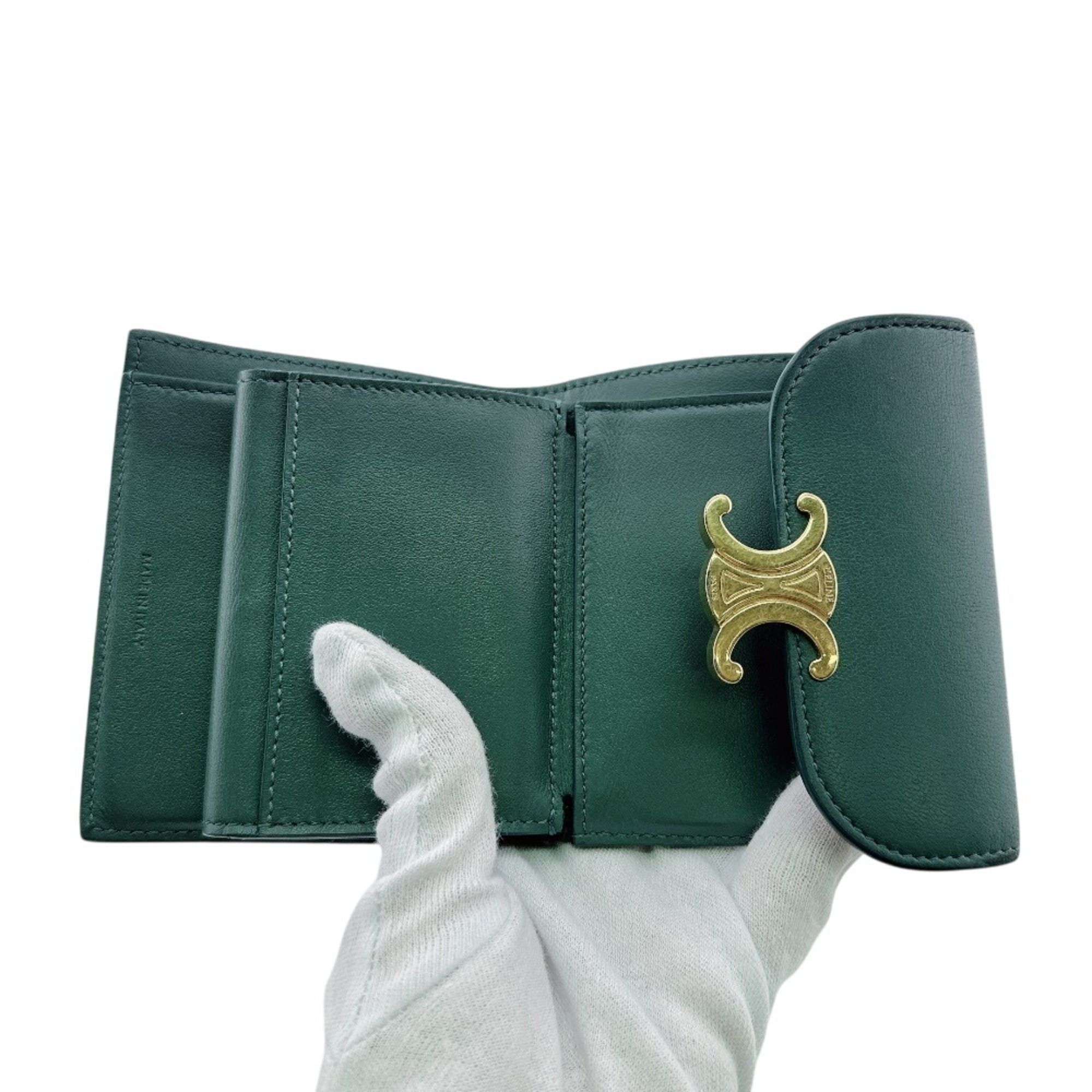 Celine Celine Compact Wallet Small Flap Triomphe Tri-fold Green Size ONE SIZE - 8 Thumbnail