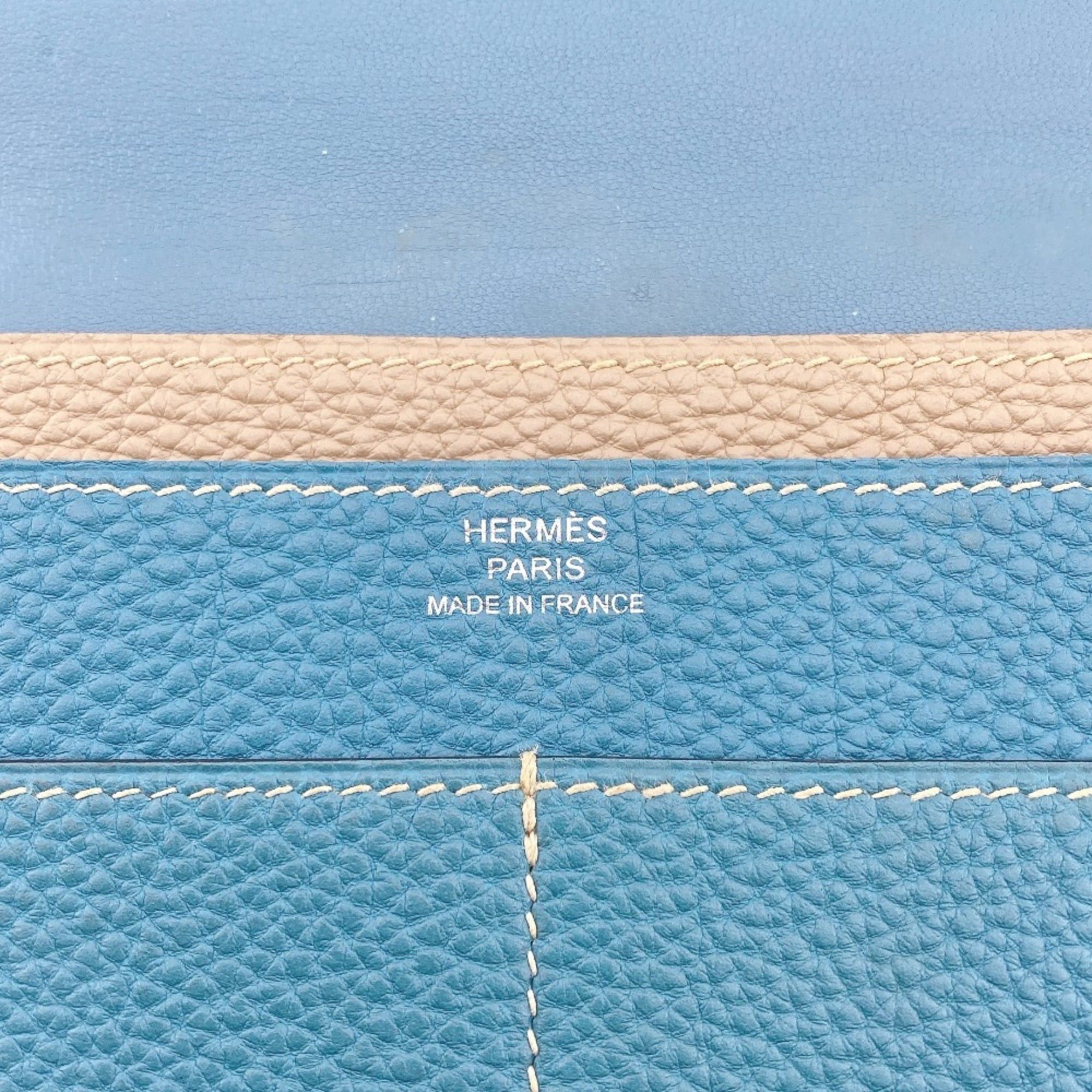Hermes HERMES Dogon GM Long Wallet with Sellier Buttons, Blue Size ONE SIZE - 14 Thumbnail
