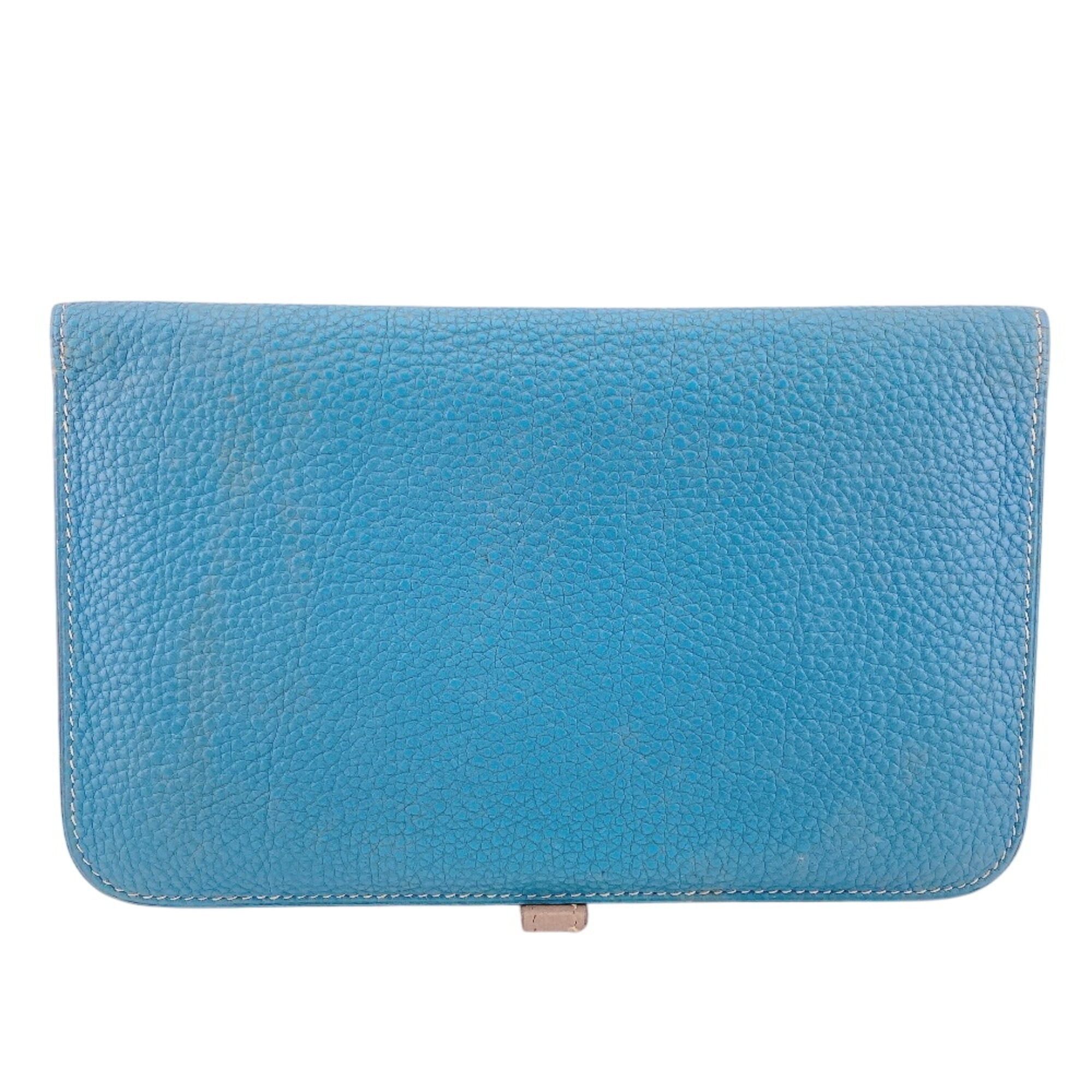 Hermes HERMES Dogon GM Long Wallet with Sellier Buttons, Blue Size ONE SIZE - 2 Thumbnail