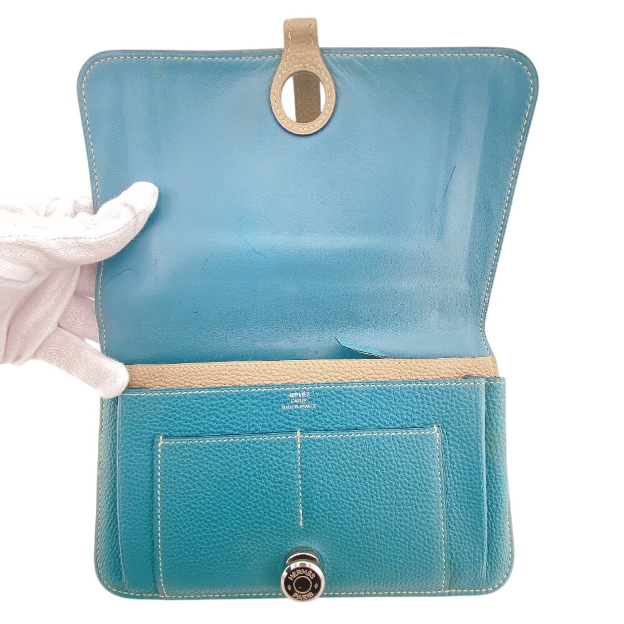 Hermes HERMES Dogon GM Long Wallet with Sellier Buttons, Blue Size ONE SIZE - 8 Thumbnail