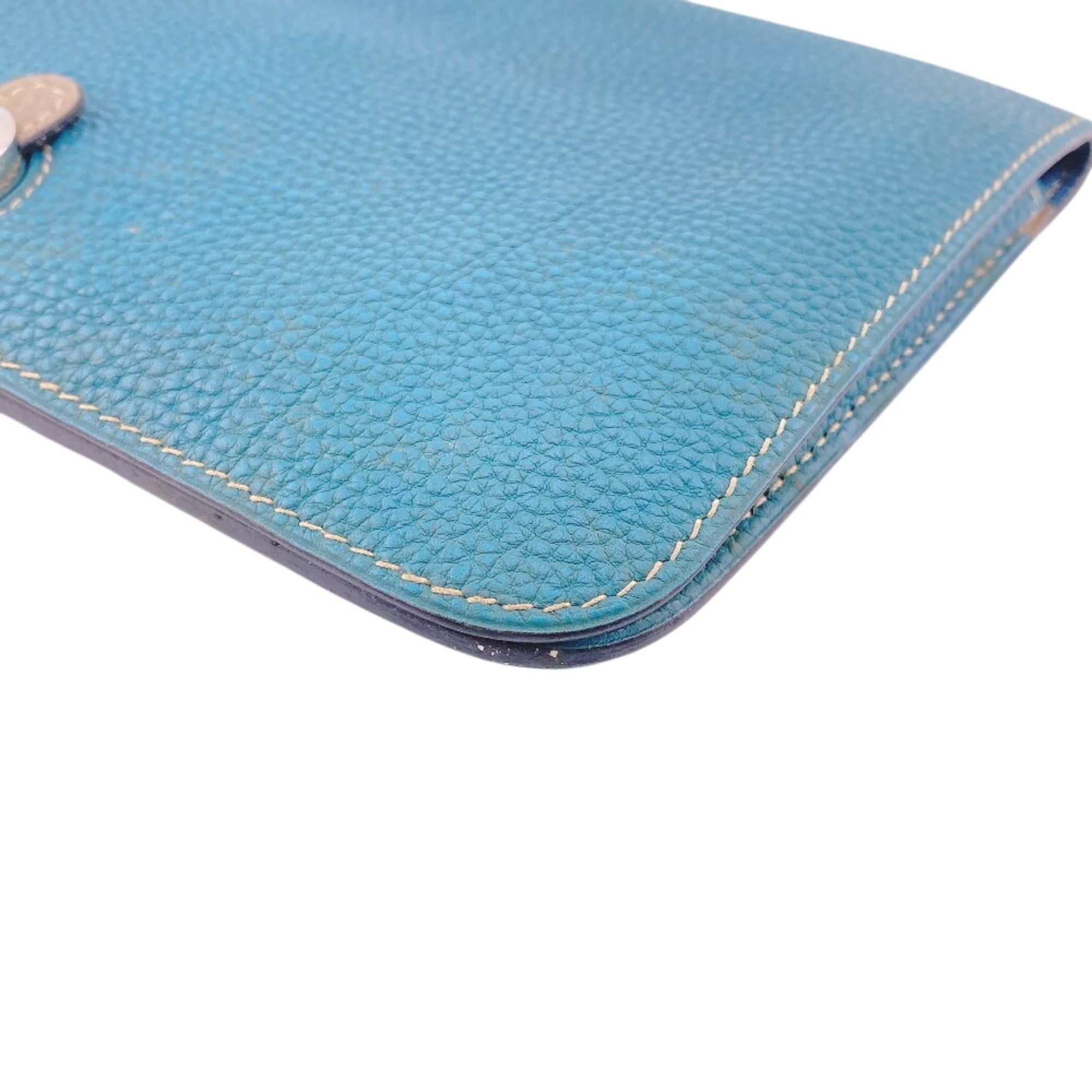 Hermes HERMES Dogon GM Long Wallet with Sellier Buttons, Blue Size ONE SIZE - 4 Thumbnail