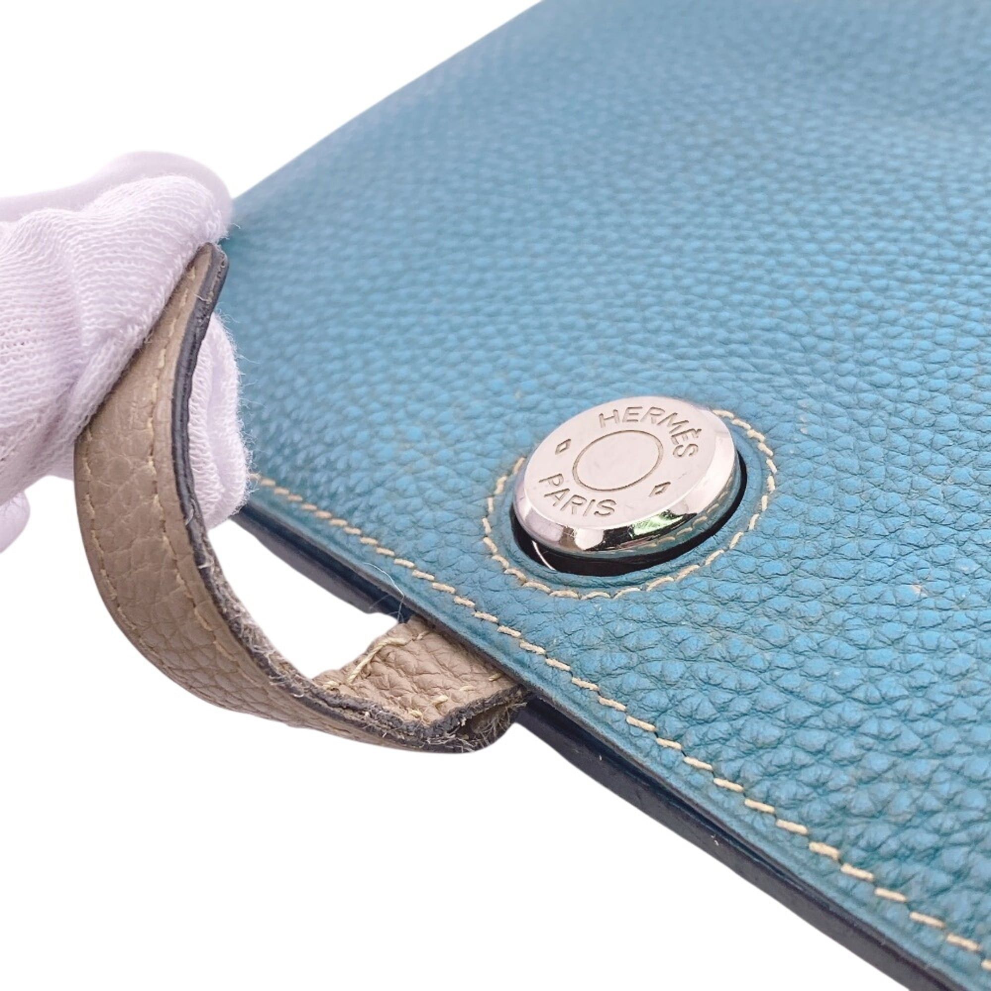 Hermes HERMES Dogon GM Long Wallet with Sellier Buttons, Blue Size ONE SIZE - 7 Thumbnail