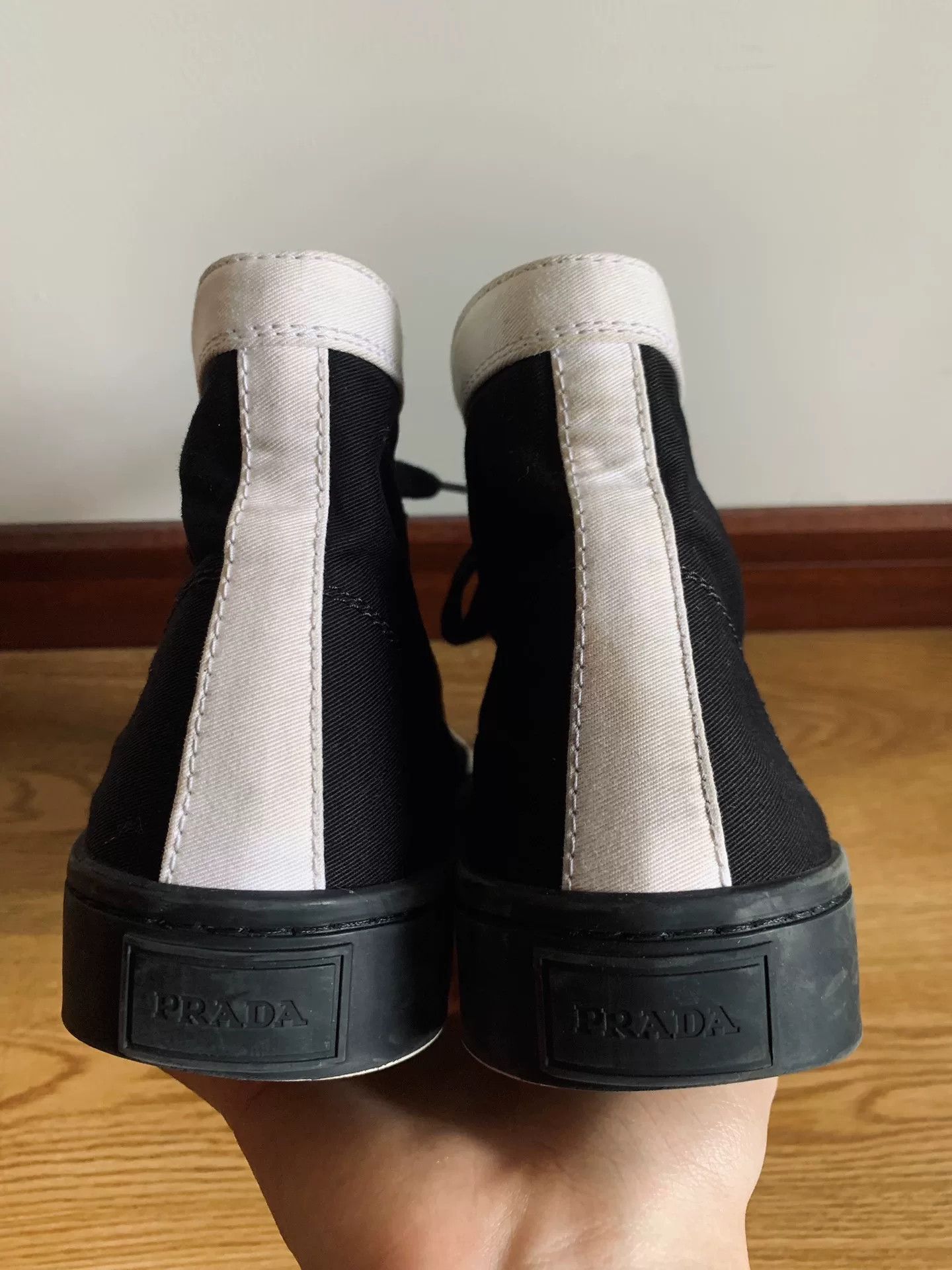 Prada Prada Black White High-Top Canvas Shoes Size US 6 / EU 39 - 5 Thumbnail