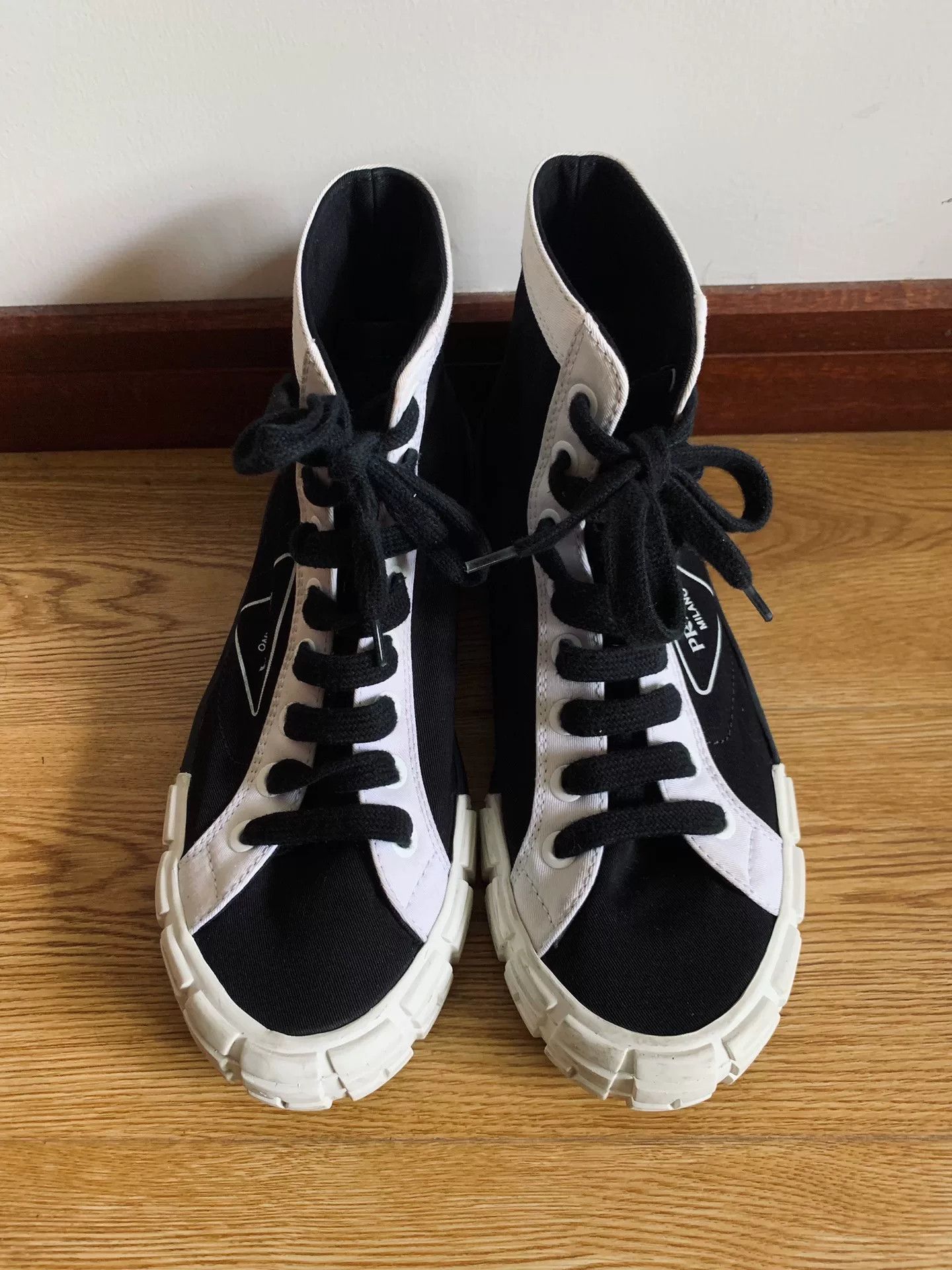 Prada Prada Black White High-Top Canvas Shoes Size US 6 / EU 39 - 2 Thumbnail