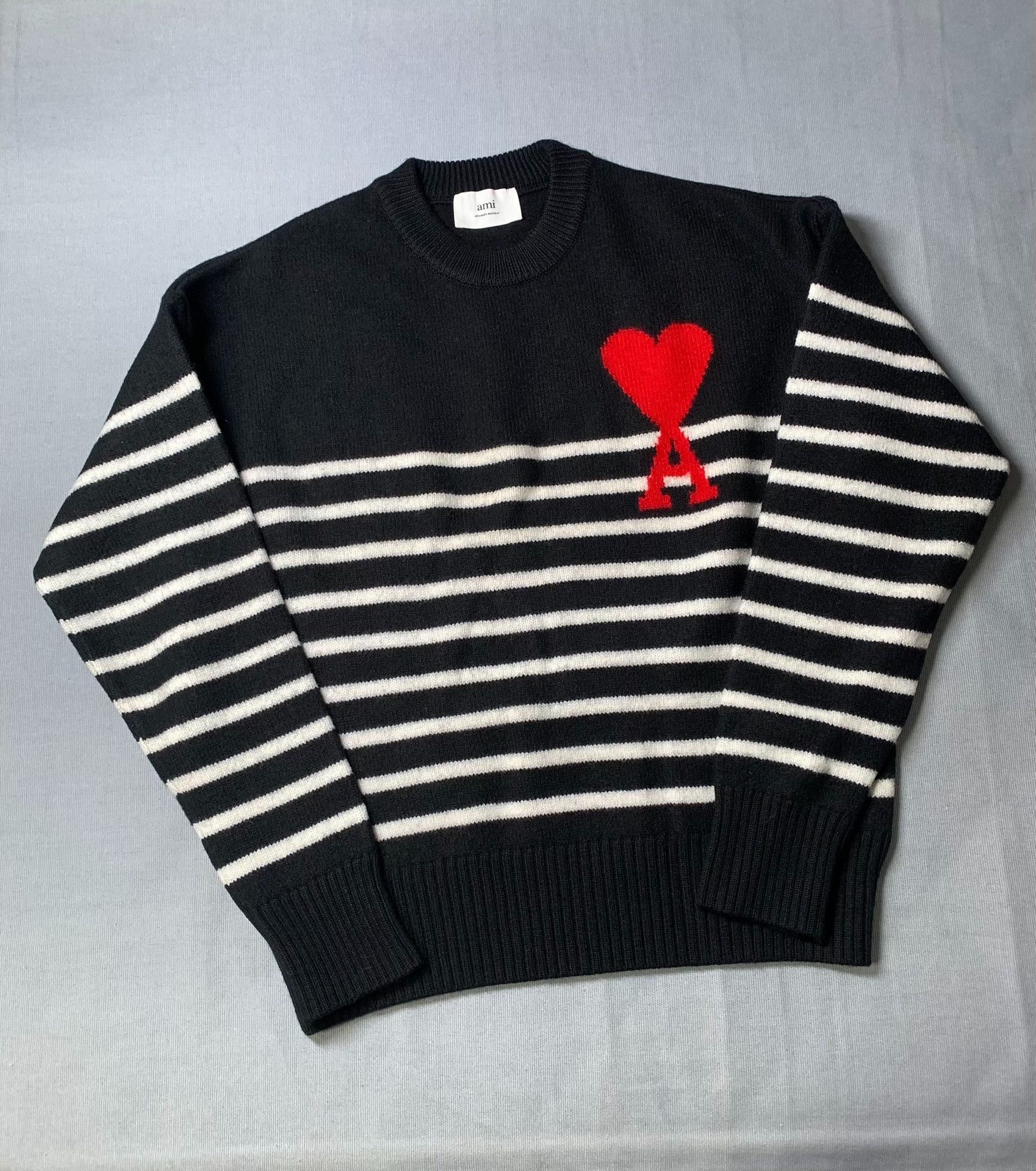 AMI AMI PARIS Striped Red Heart Wool Sweater Size US S / EU 44-46 / 1 - 2 Thumbnail