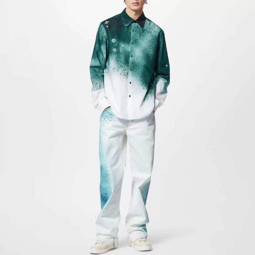 Louis Vuitton LV Green Ink Wash Gradient Long-Sleeve Shirt Size US L / EU 52-54 / 3 - 7 Thumbnail