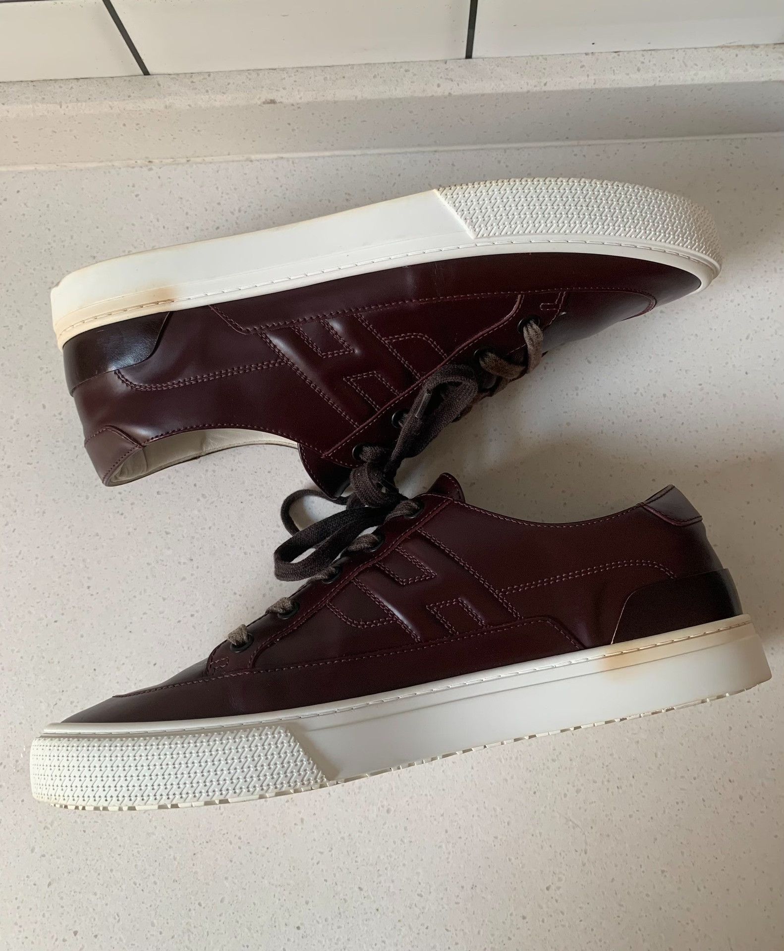 Hermes Hermes Burgundy H Leather Sneakers Size US 9 / EU 42 - 4 Thumbnail