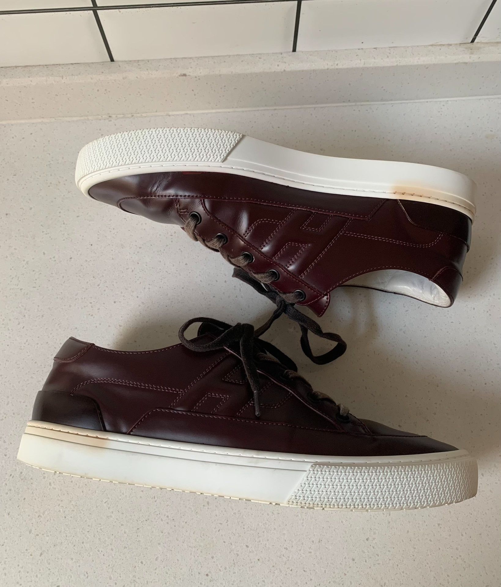 Hermes Hermes Burgundy H Leather Sneakers Size US 9 / EU 42 - 3 Thumbnail