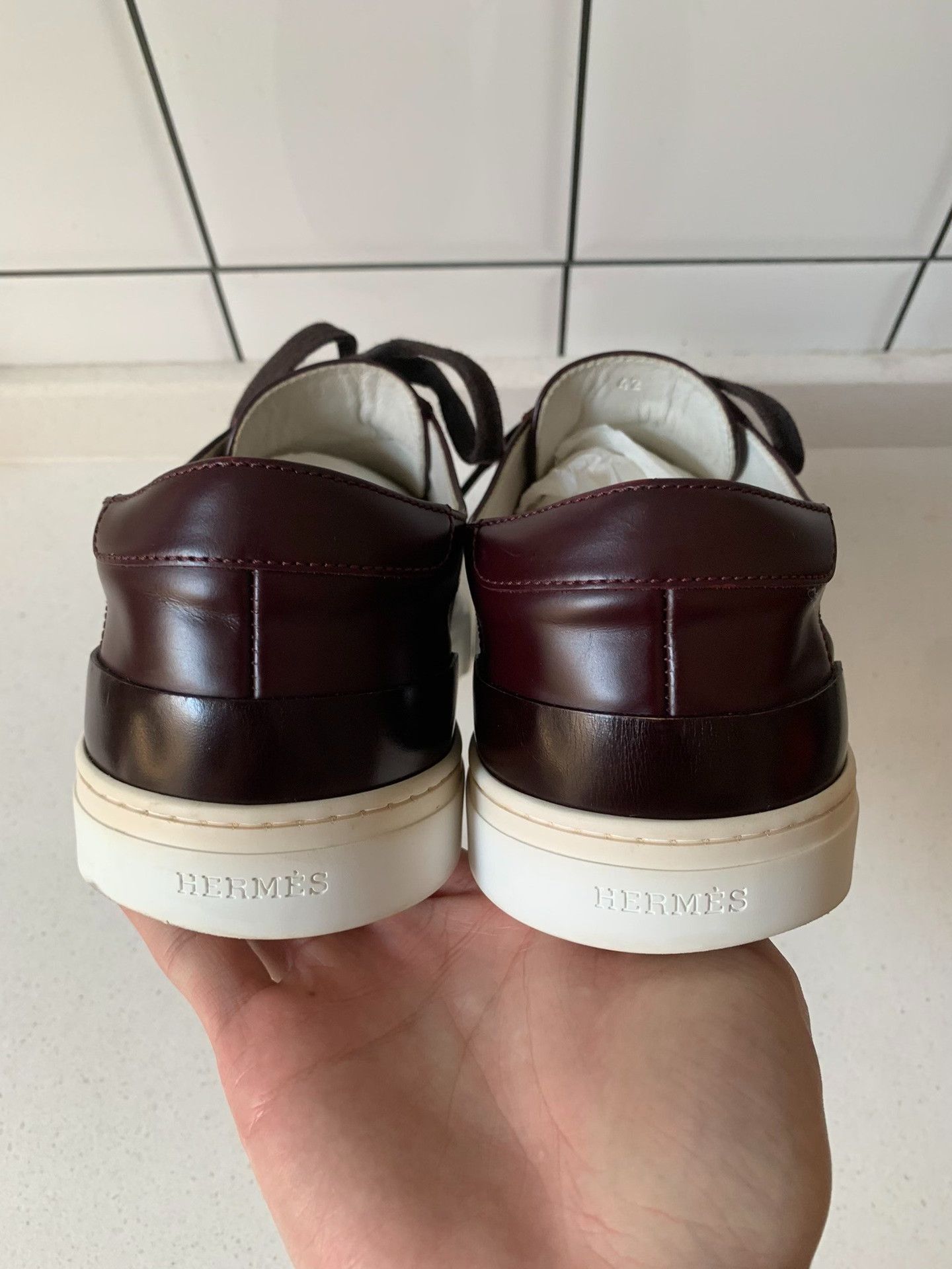 Hermes Hermes Burgundy H Leather Sneakers Size US 9 / EU 42 - 5 Thumbnail