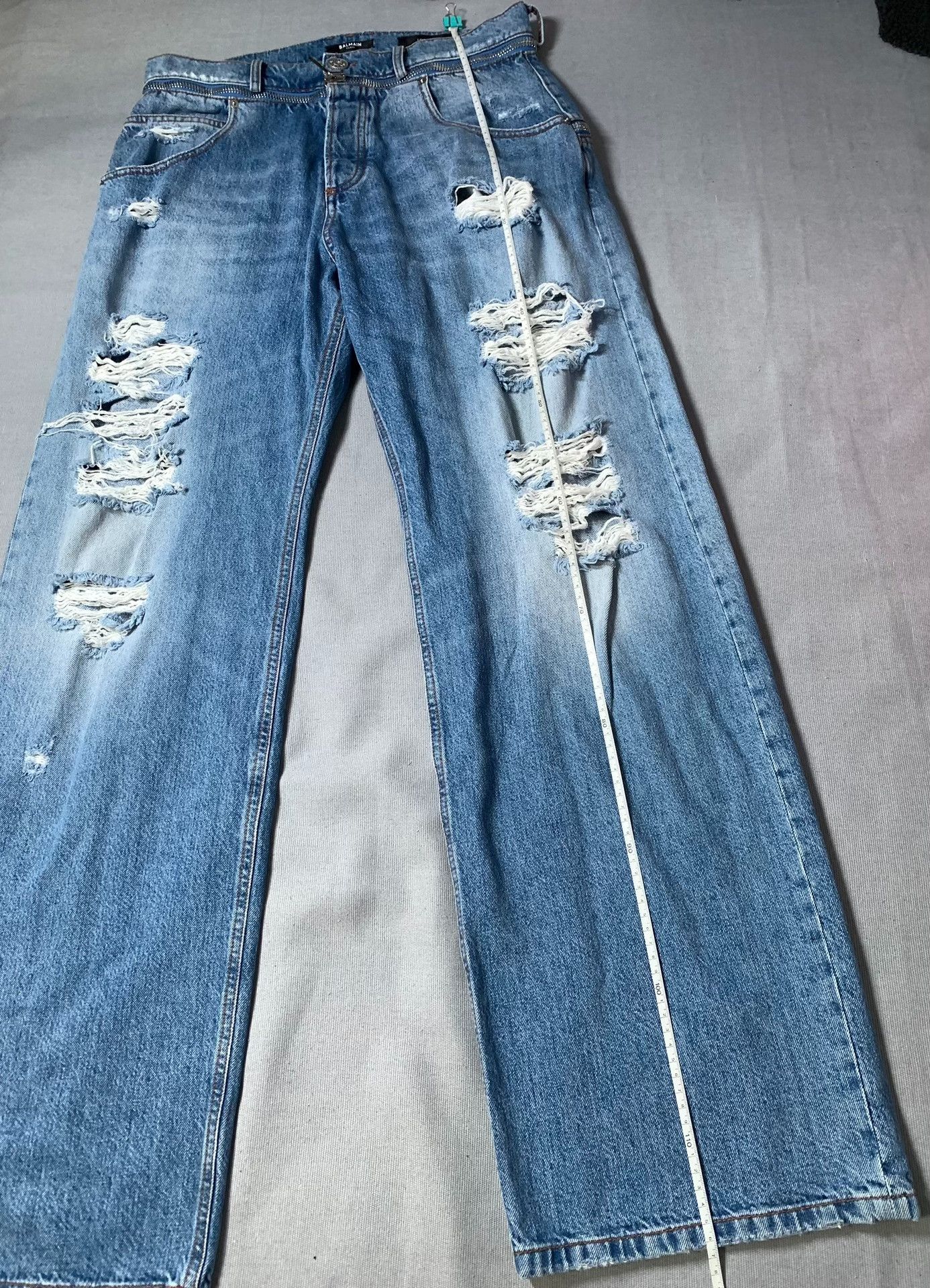 Balmain BALMAIN Distressed Wide-Leg Jeans Size US 31 - 9 Thumbnail