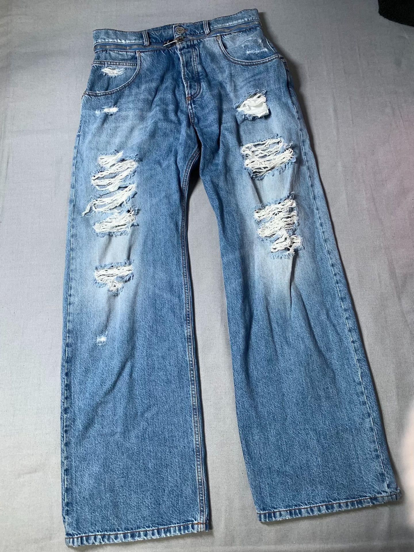 Balmain BALMAIN Distressed Wide-Leg Jeans Size US 31 - 2 Thumbnail