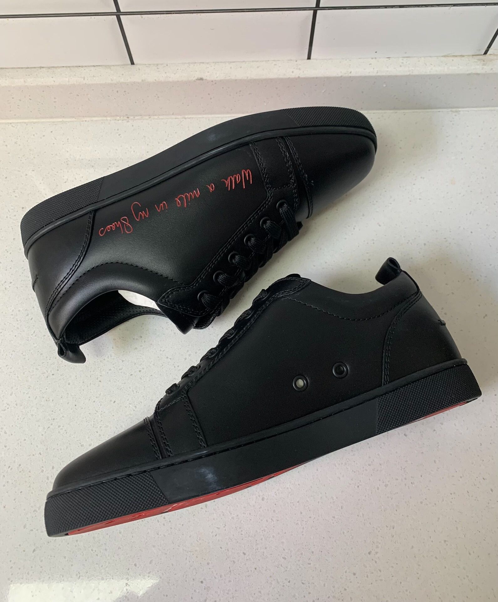 Christian Louboutin Christian Louboutin Leather Sneakers Red Lettering Size US 8 / EU 41 - 4 Thumbnail
