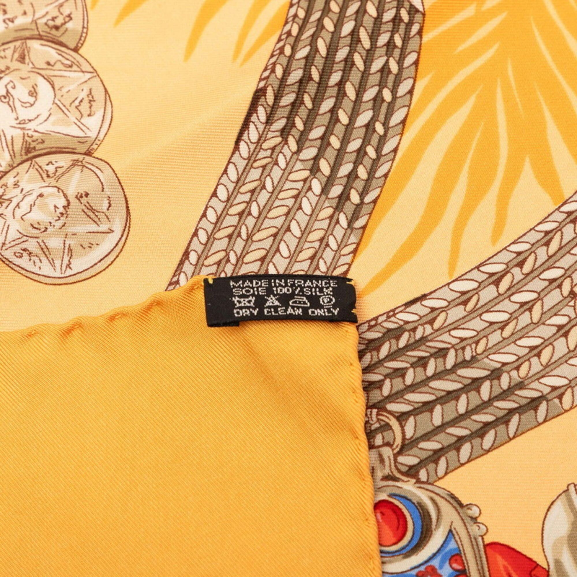 Hermes Hermes Carre 90 Terres Precieuses (Precious Places) Scarf/Muffler, Orange Multicolor Silk, Women's. Size ONE SIZE - 7 Thumbnail