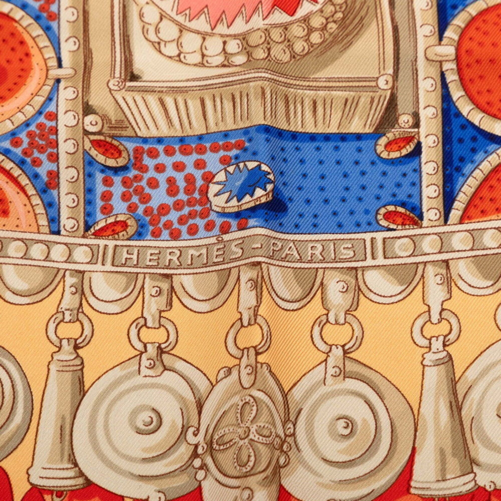 Hermes Hermes Carre 90 Terres Precieuses (Precious Places) Scarf/Muffler, Orange Multicolor Silk, Women's. Size ONE SIZE - 3 Thumbnail