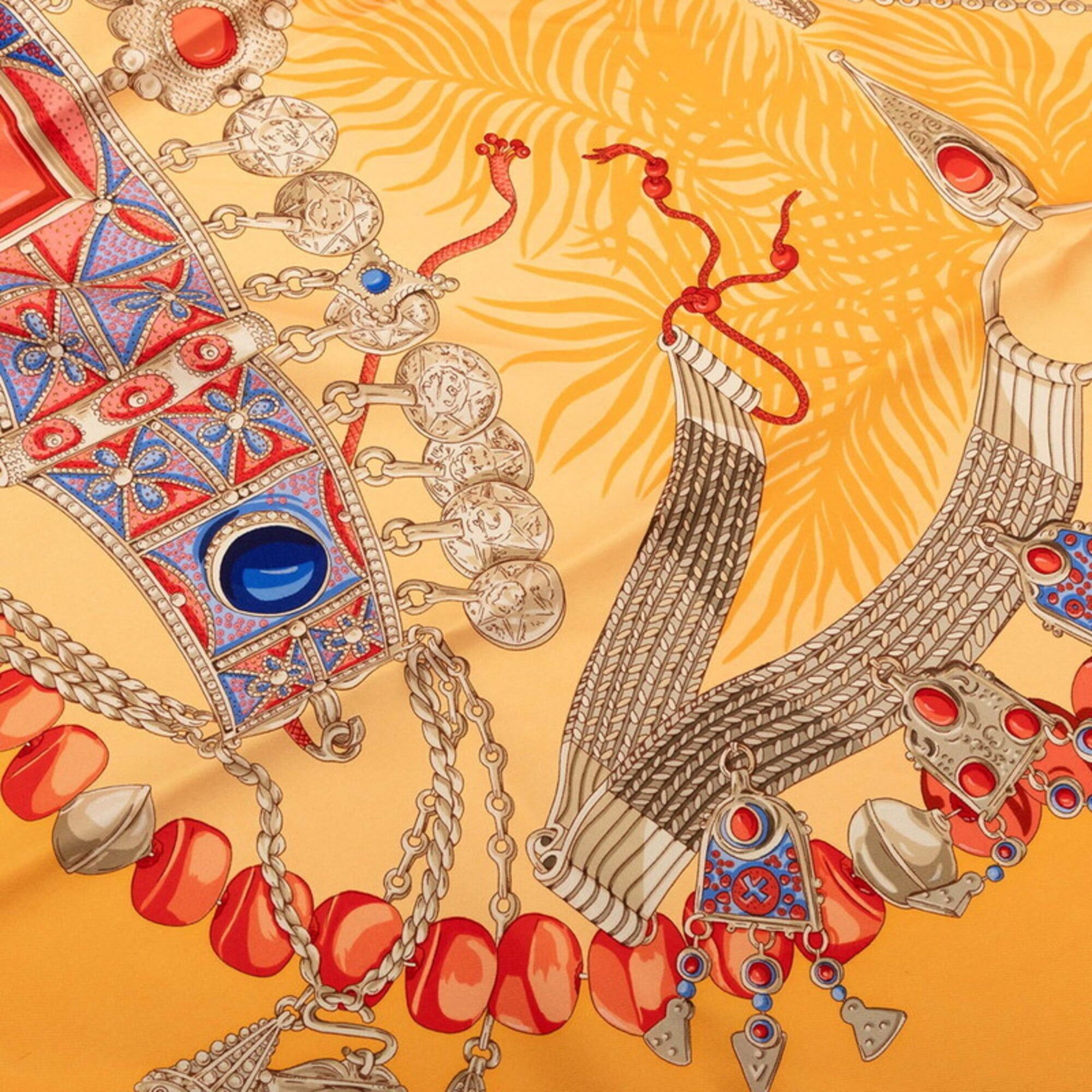 Hermes Hermes Carre 90 Terres Precieuses (Precious Places) Scarf/Muffler, Orange Multicolor Silk, Women's. Size ONE SIZE - 4 Thumbnail