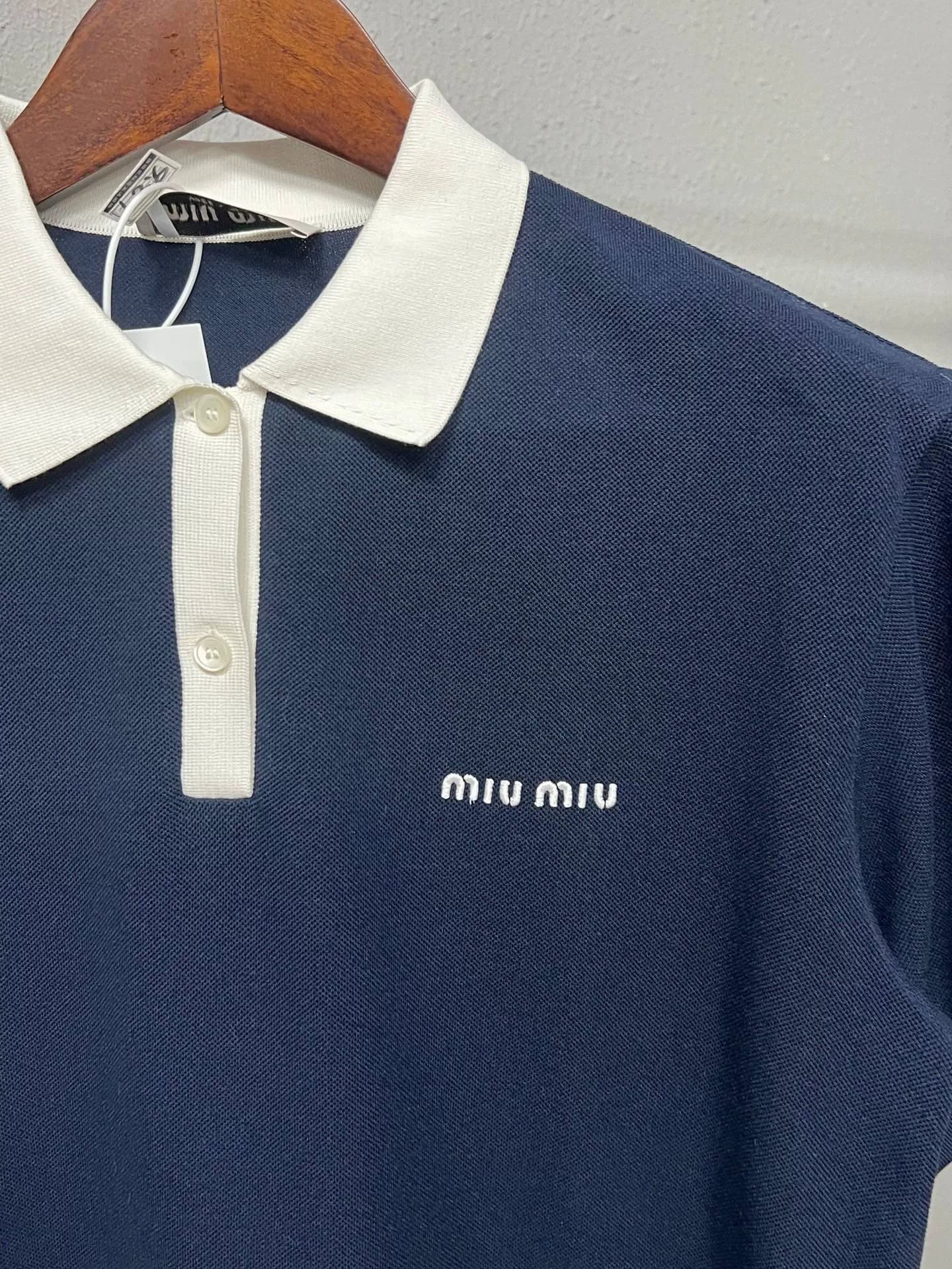 Miu Miu Miumiu Navy White Collar Polo Short Sleeve Size M / US 6-8 / IT 42-44 - 2 Thumbnail