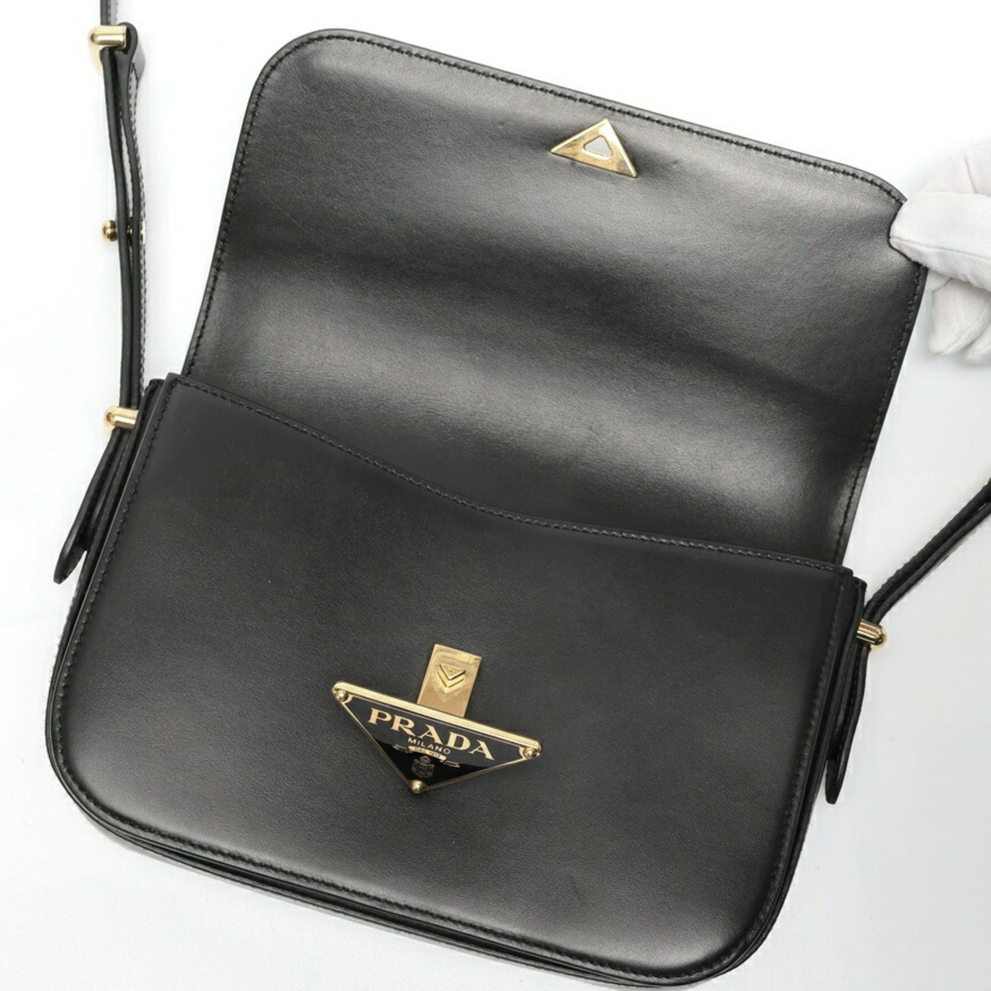 Prada Prada Triangle Shoulder Bag 1BD375, Glass Leather, Black Size ONE SIZE - 7 Thumbnail