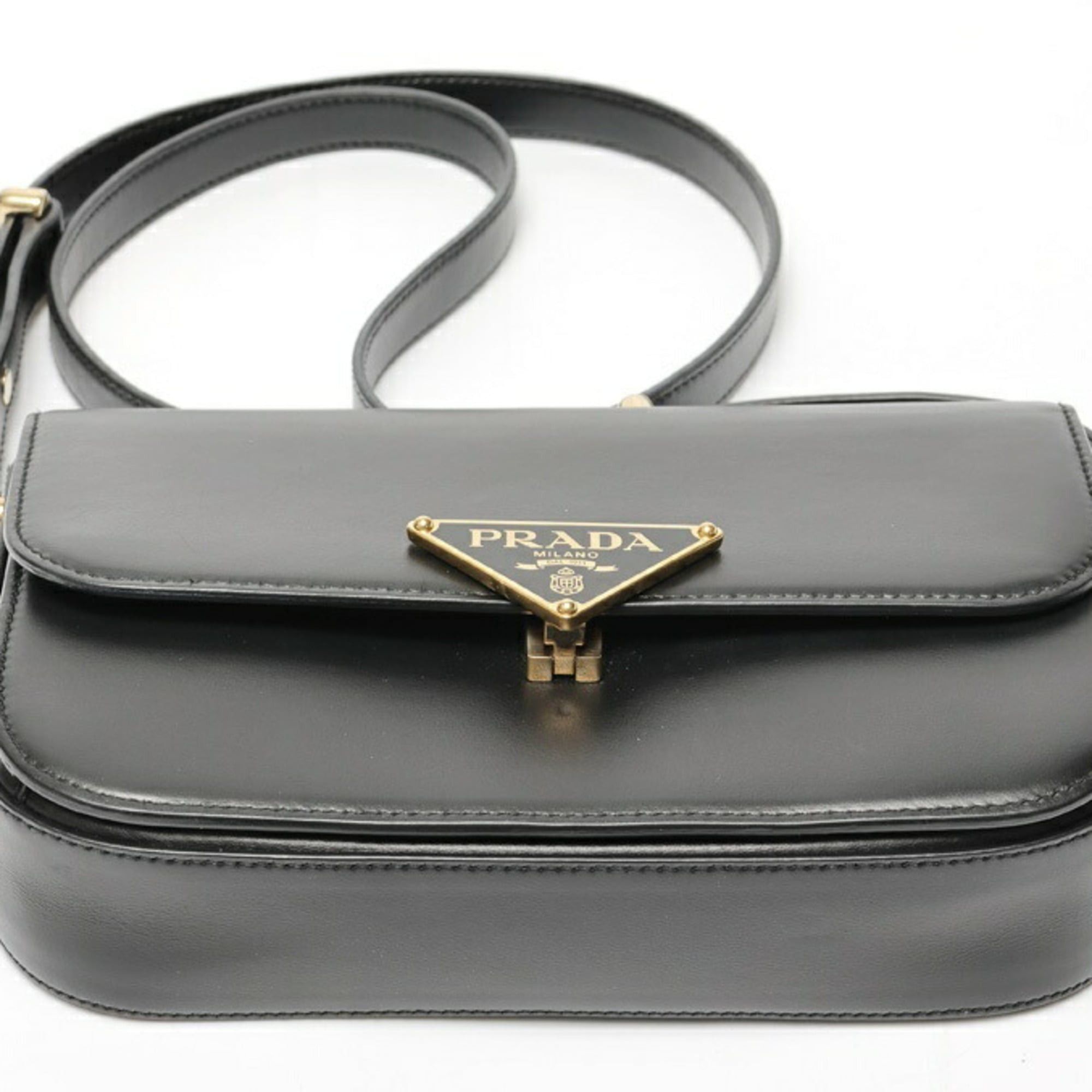 Prada Prada Triangle Shoulder Bag 1BD375, Glass Leather, Black Size ONE SIZE - 4 Thumbnail