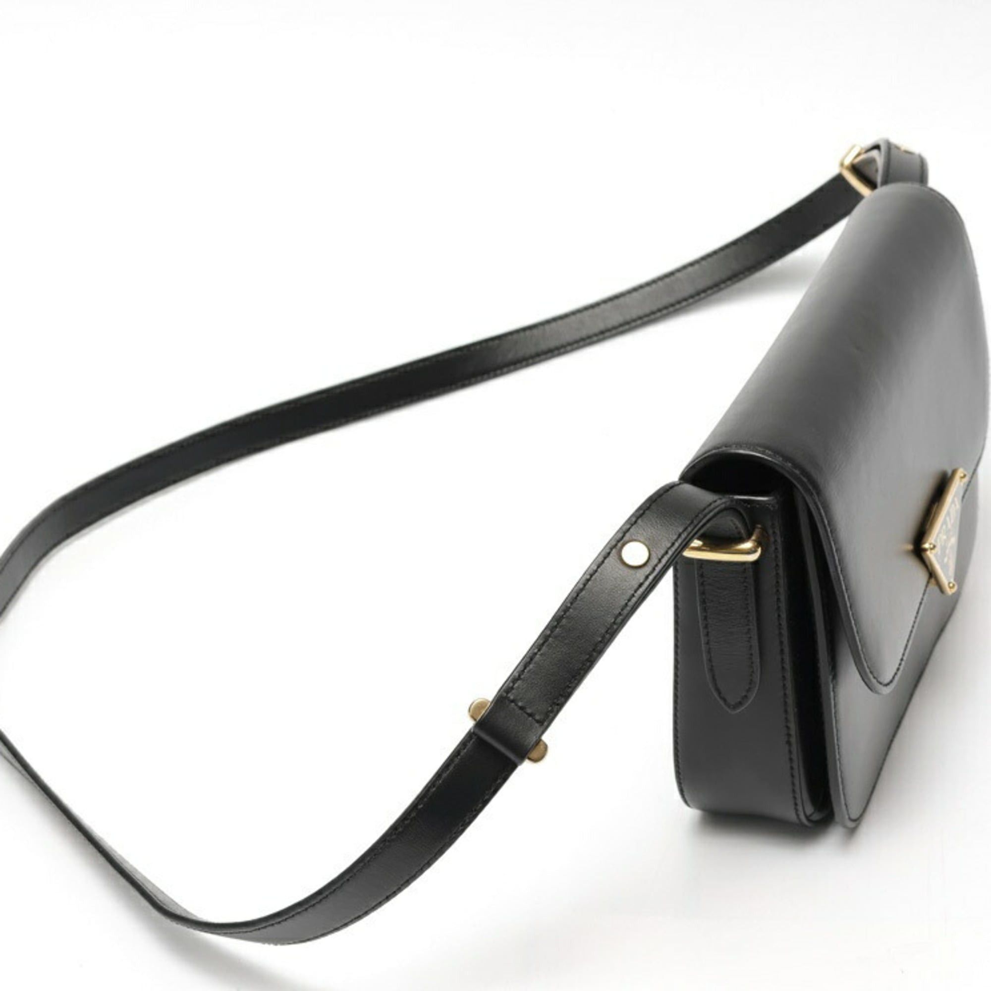 Prada Prada Triangle Shoulder Bag 1BD375, Glass Leather, Black Size ONE SIZE - 2 Thumbnail