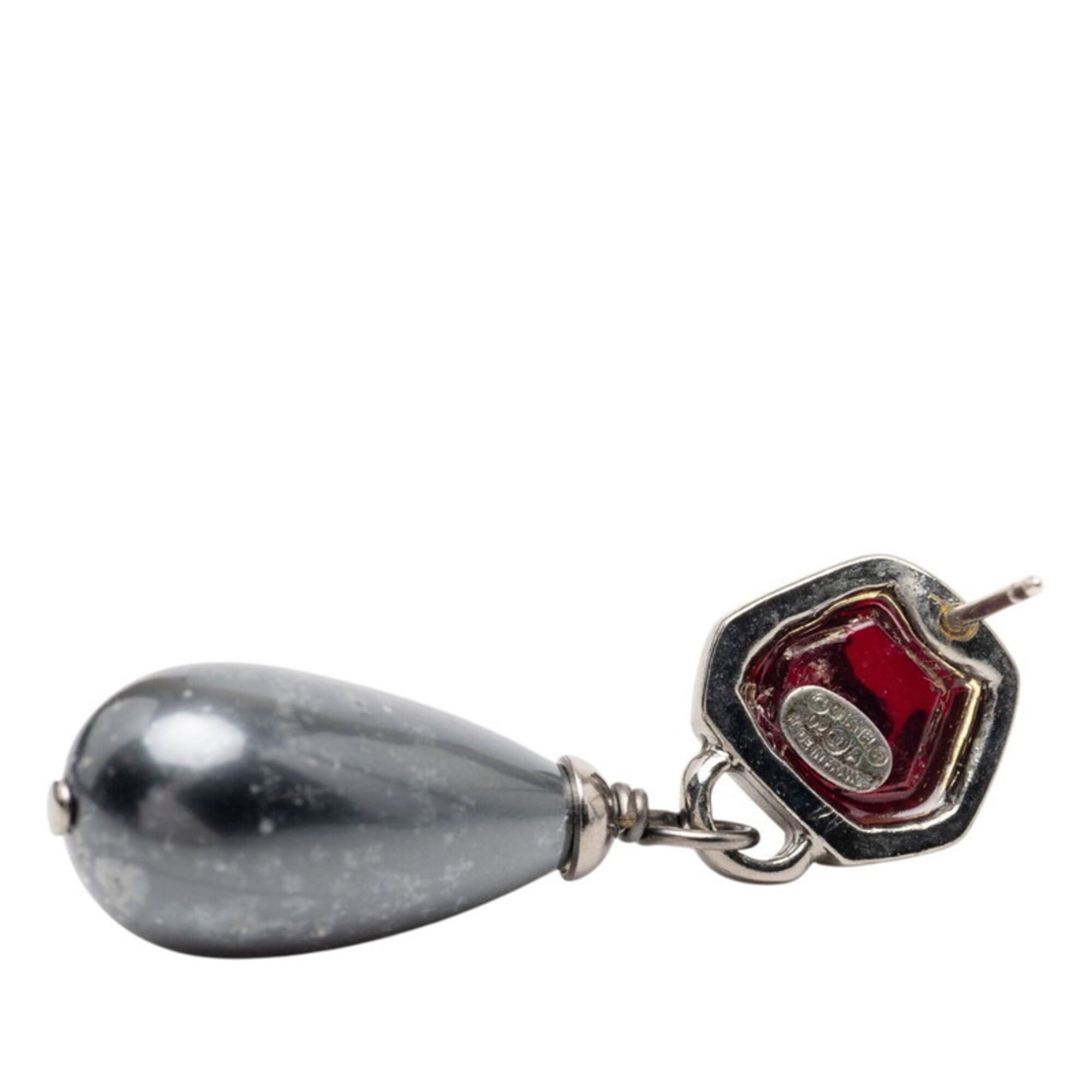 Chanel Chanel Coco Mark Teardrop Earrings, Black Rhinestone, Metal, Faux Pearl, Women's CHANEL Size ONE SIZE - 3 Thumbnail