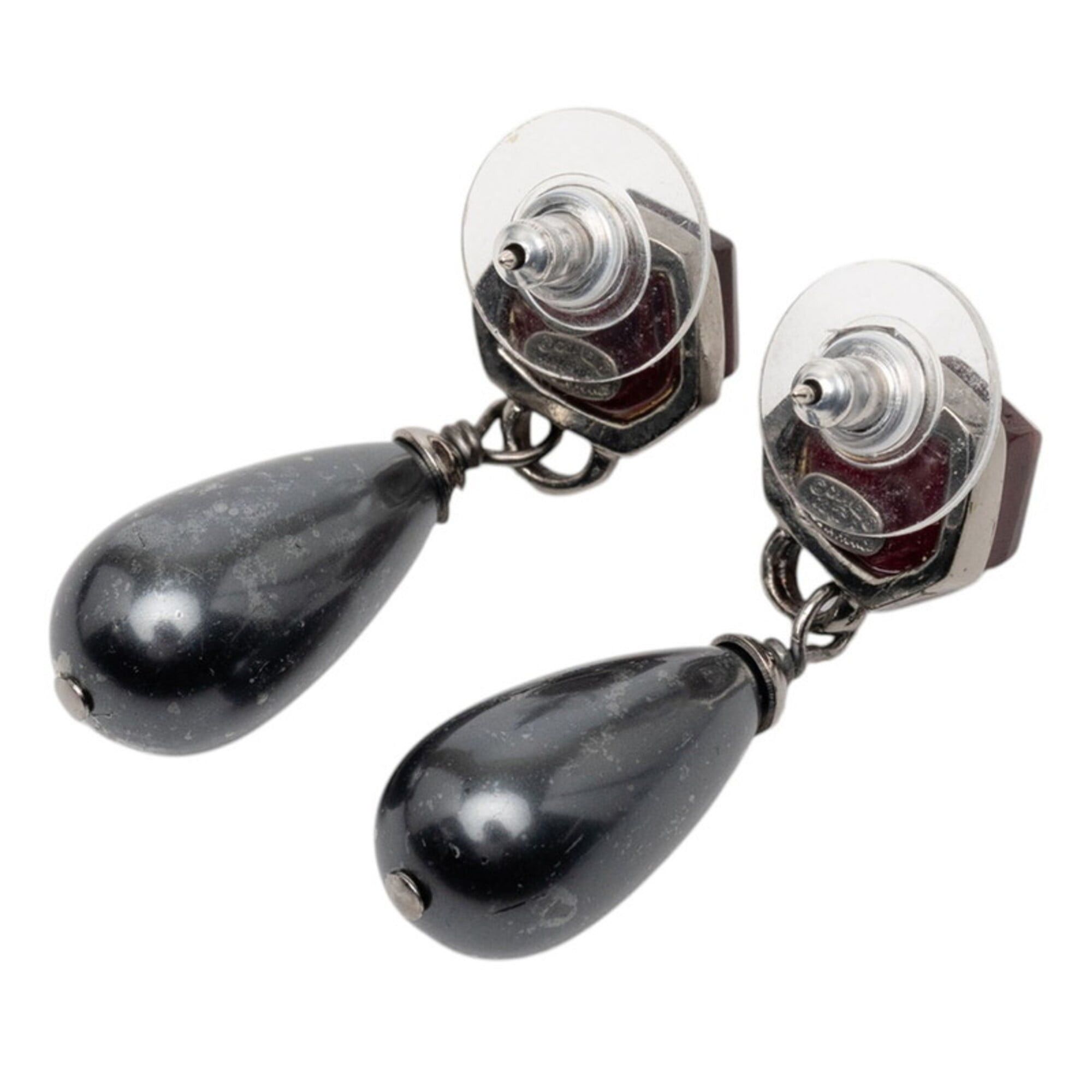 Chanel Chanel Coco Mark Teardrop Earrings, Black Rhinestone, Metal, Faux Pearl, Women's CHANEL Size ONE SIZE - 2 Thumbnail