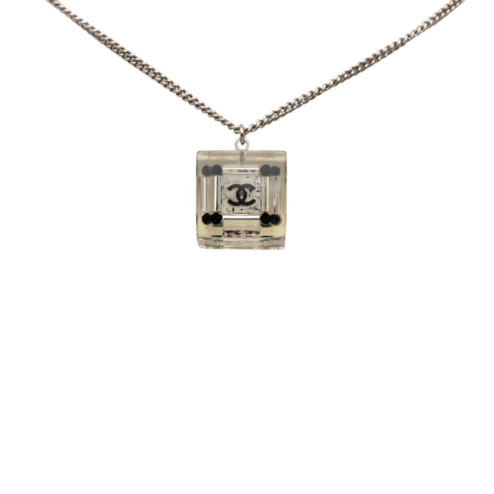 Chanel Chanel Coco Mark Square Cube Pendant Necklace, Clear, Black, Silver, Metal, Plastic, Women's. Size ONE SIZE - 2 Thumbnail
