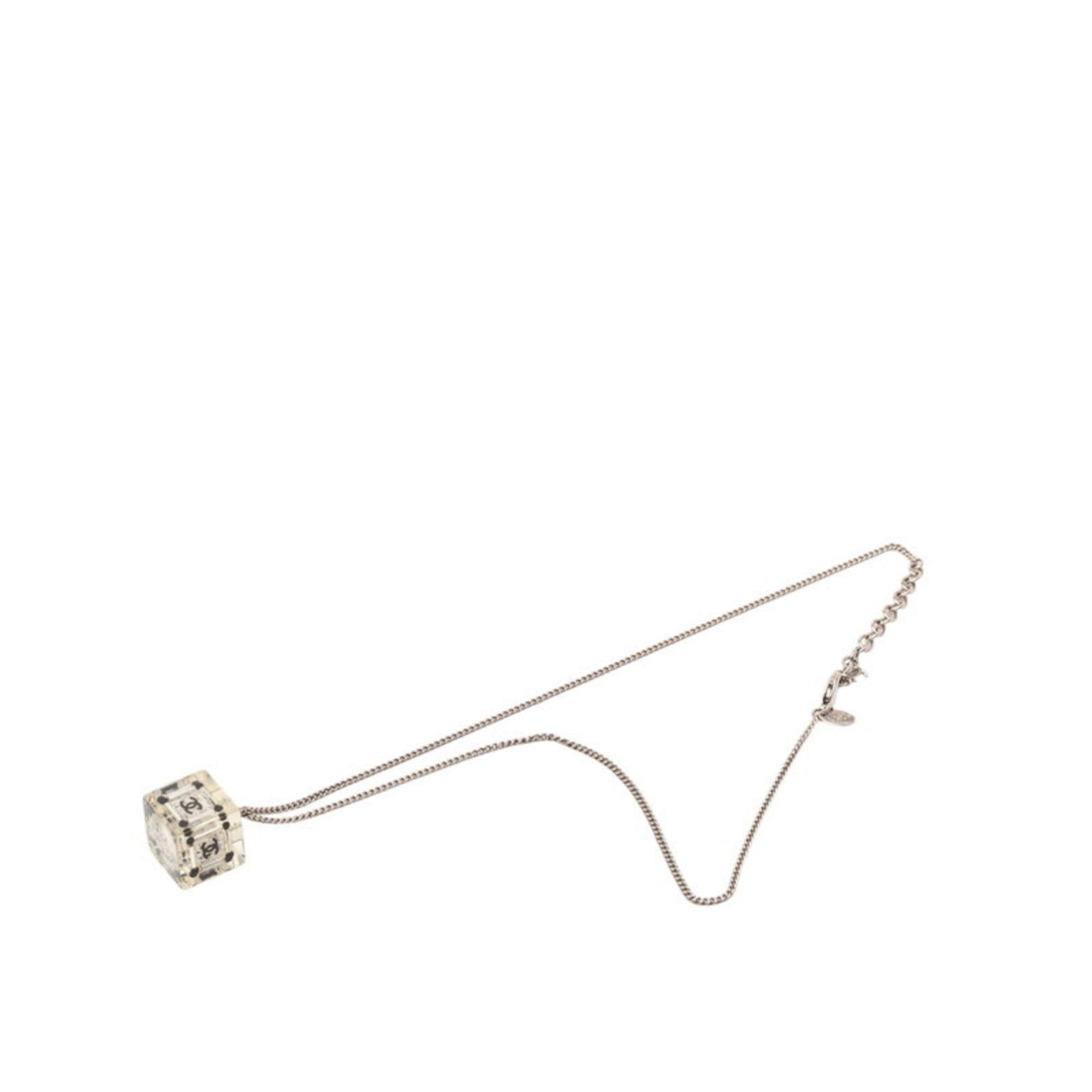 Chanel Chanel Coco Mark Square Cube Pendant Necklace, Clear, Black, Silver, Metal, Plastic, Women's. Size ONE SIZE - 3 Thumbnail