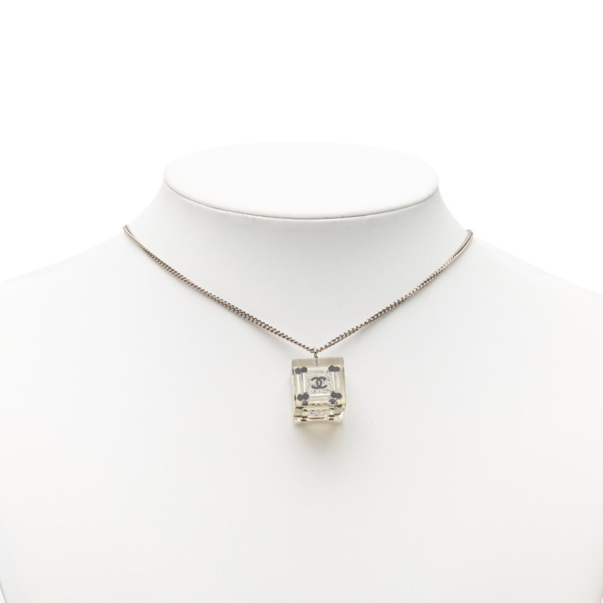 Chanel Chanel Coco Mark Square Cube Pendant Necklace, Clear, Black, Silver, Metal, Plastic, Women's. Size ONE SIZE - 6 Thumbnail