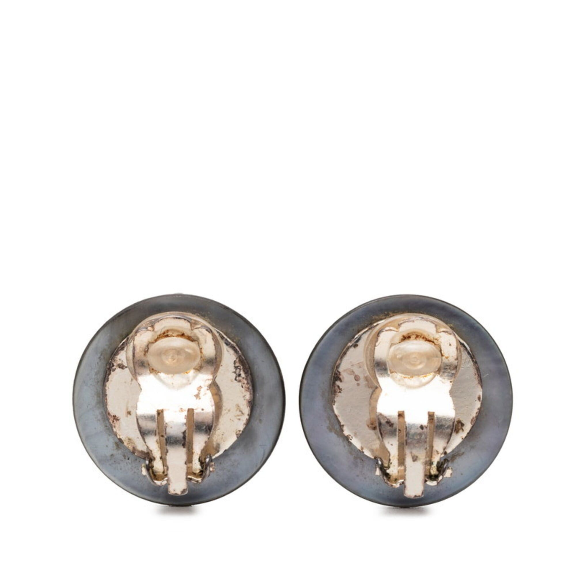 Chanel Chanel Coco Mark Vintage Round Earrings, Black Metal Rhinestone Shell, Women's CHANEL Size ONE SIZE - 2 Thumbnail
