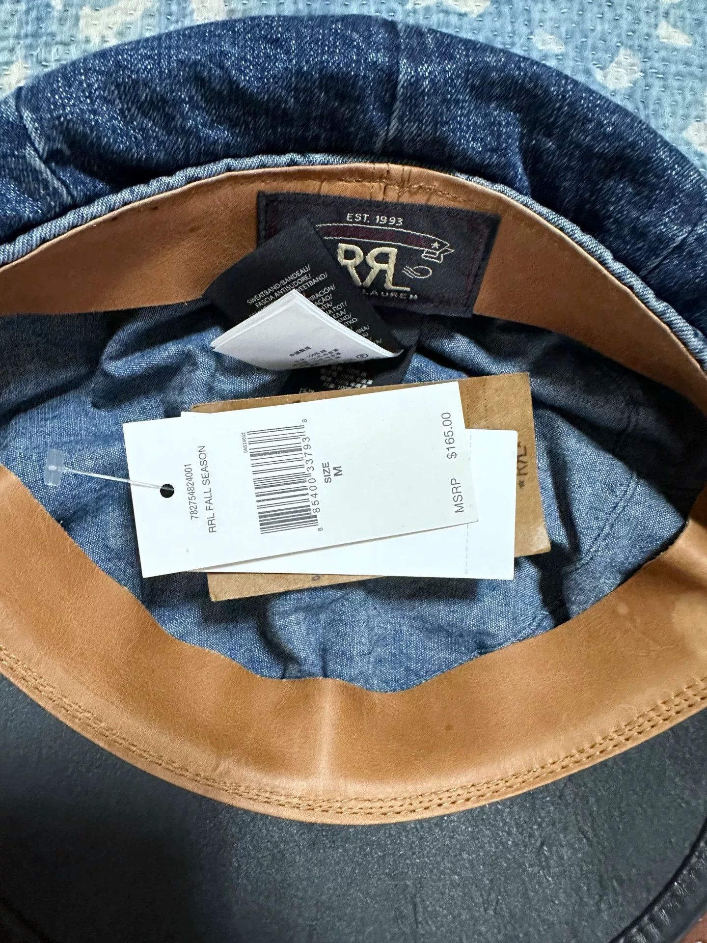 RRL Ralph Lauren RRL Denim Leather Patchwork Newsboy Cap Size ONE SIZE - 2 Thumbnail
