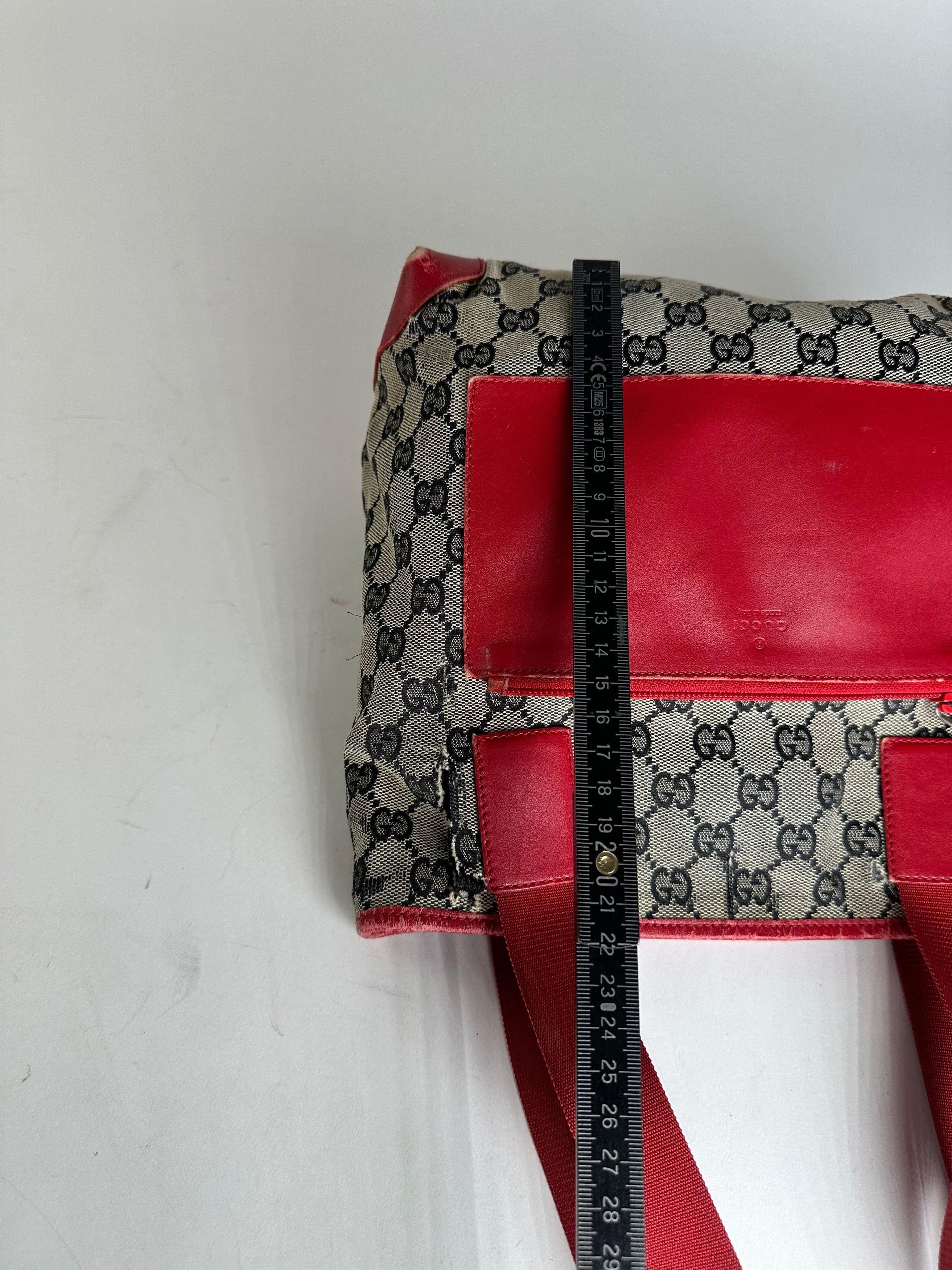 Gucci Vintage Monogram Leather Canvas Handbag Grey Black Red Size ONE SIZE - 14 Thumbnail