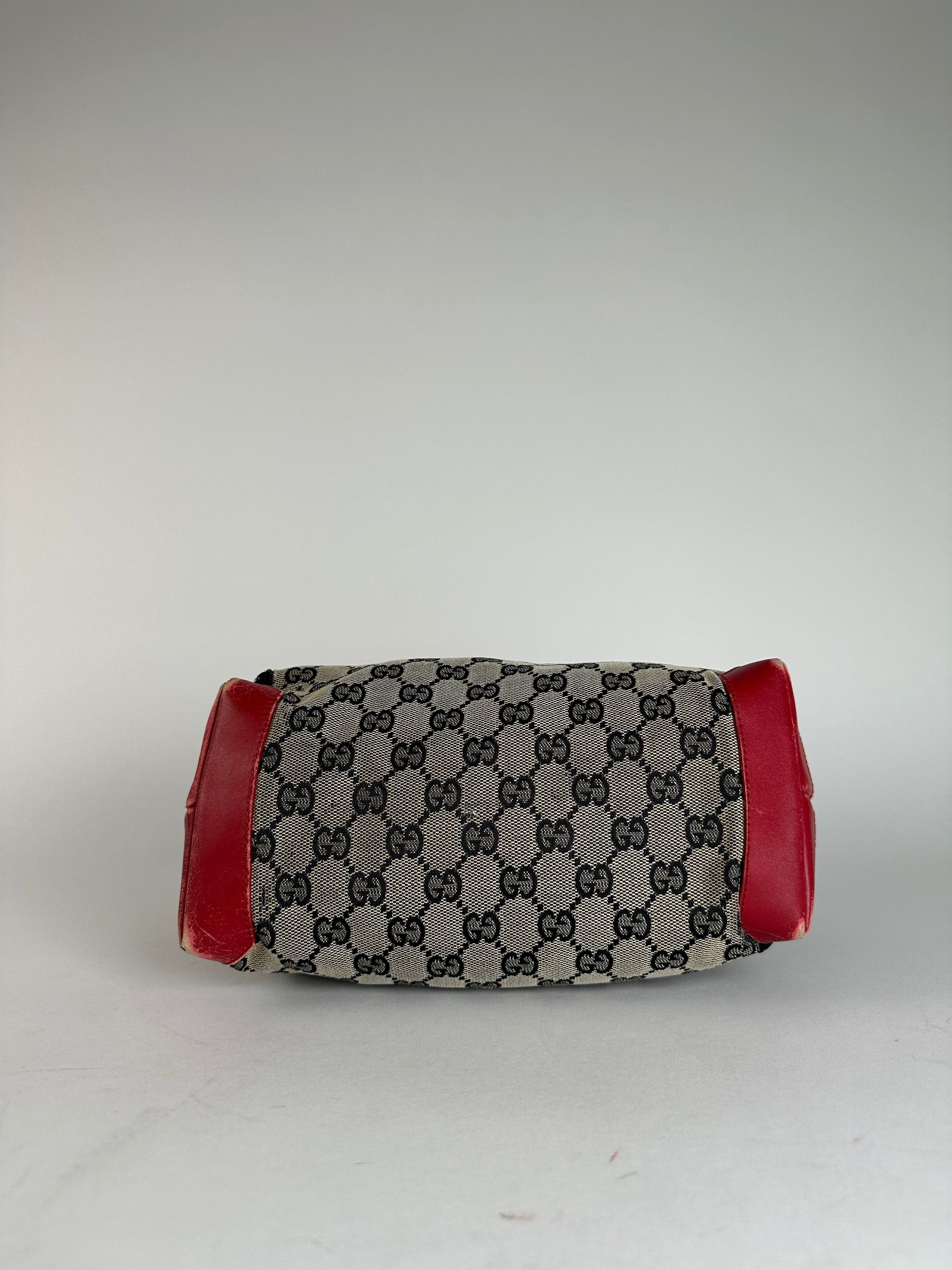 Gucci Vintage Monogram Leather Canvas Handbag Grey Black Red Size ONE SIZE - 10 Thumbnail