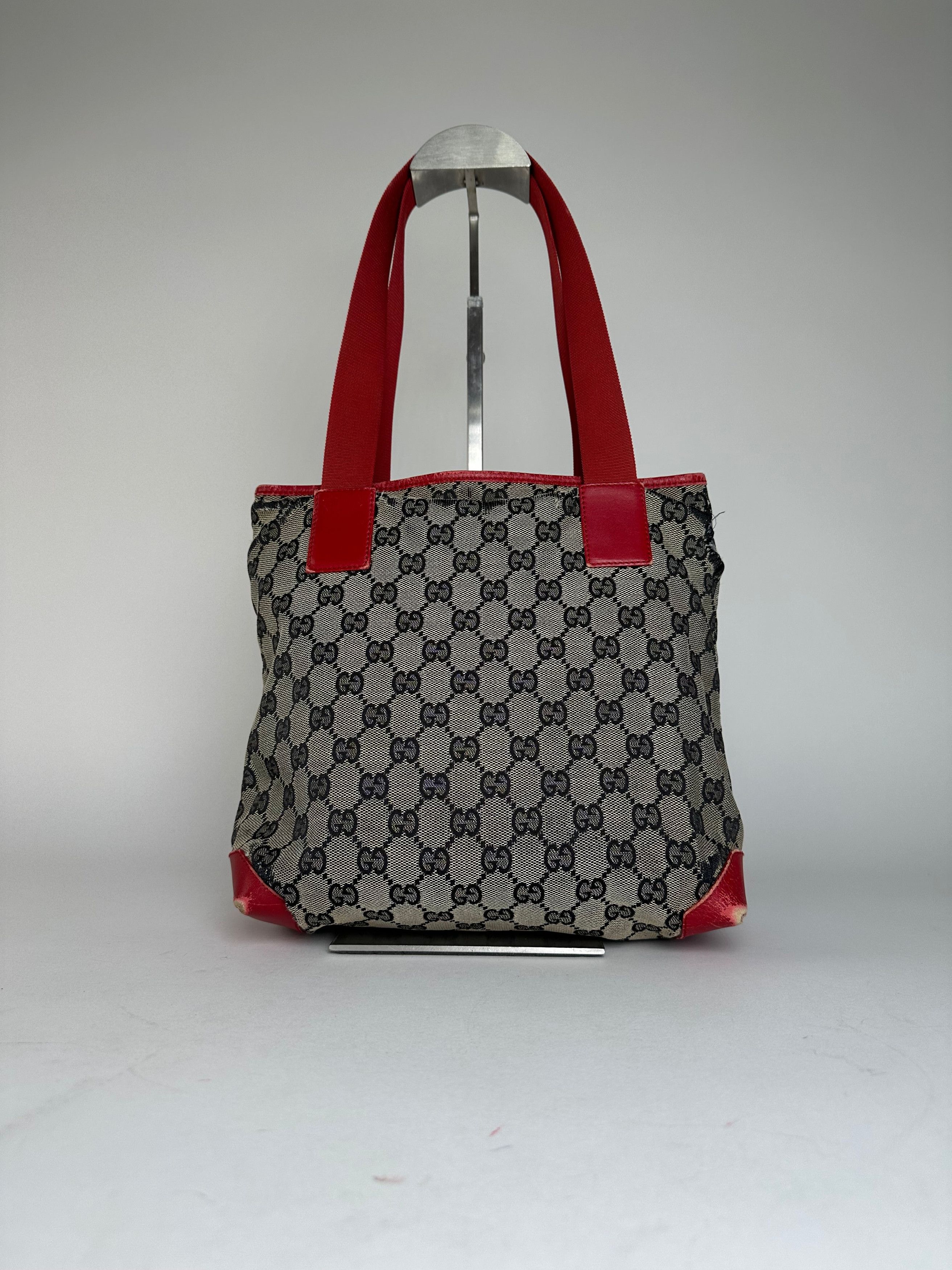 Gucci Vintage Monogram Leather Canvas Handbag Grey Black Red Size ONE SIZE - 2 Thumbnail