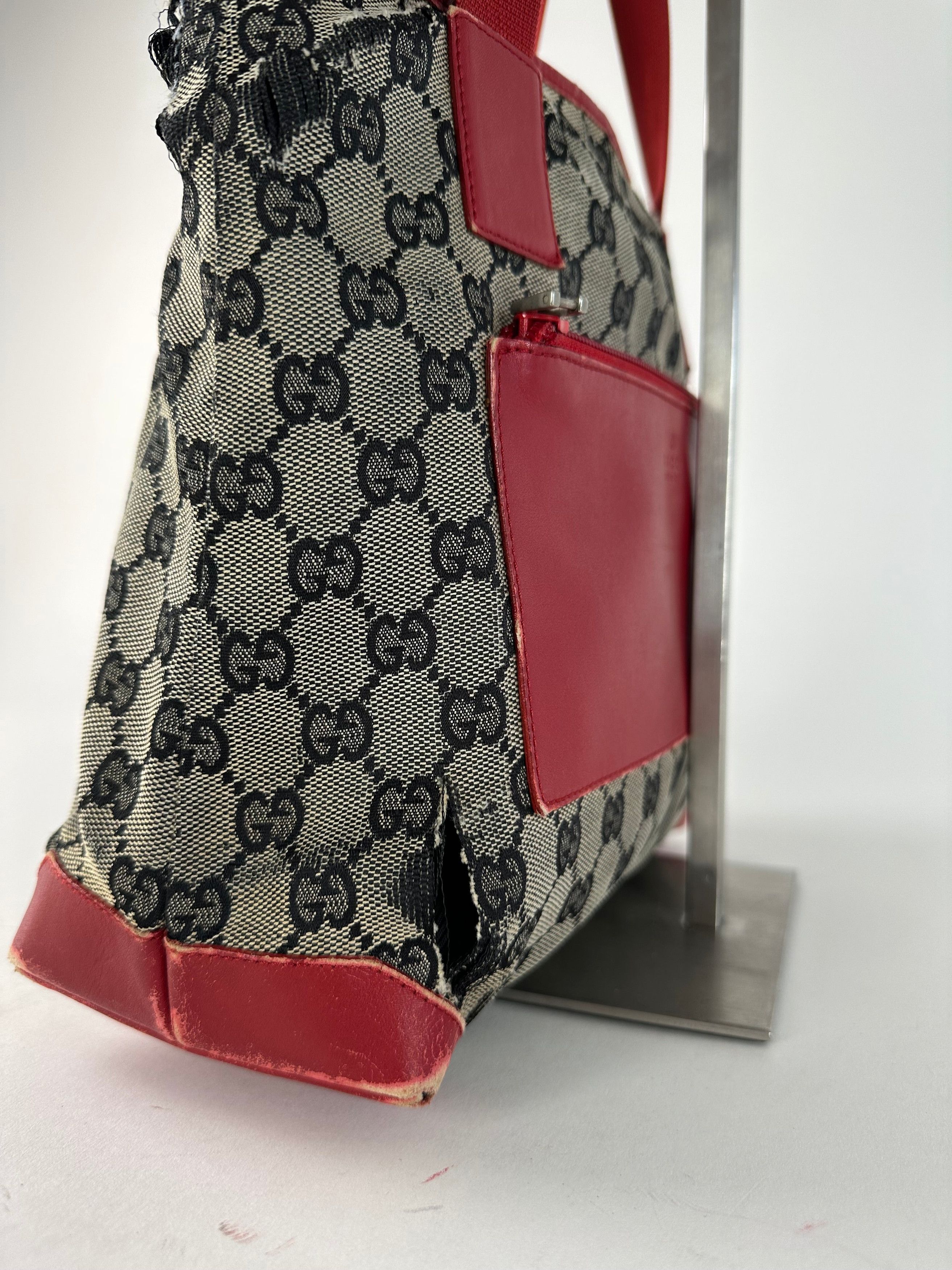 Gucci Vintage Monogram Leather Canvas Handbag Grey Black Red Size ONE SIZE - 8 Thumbnail