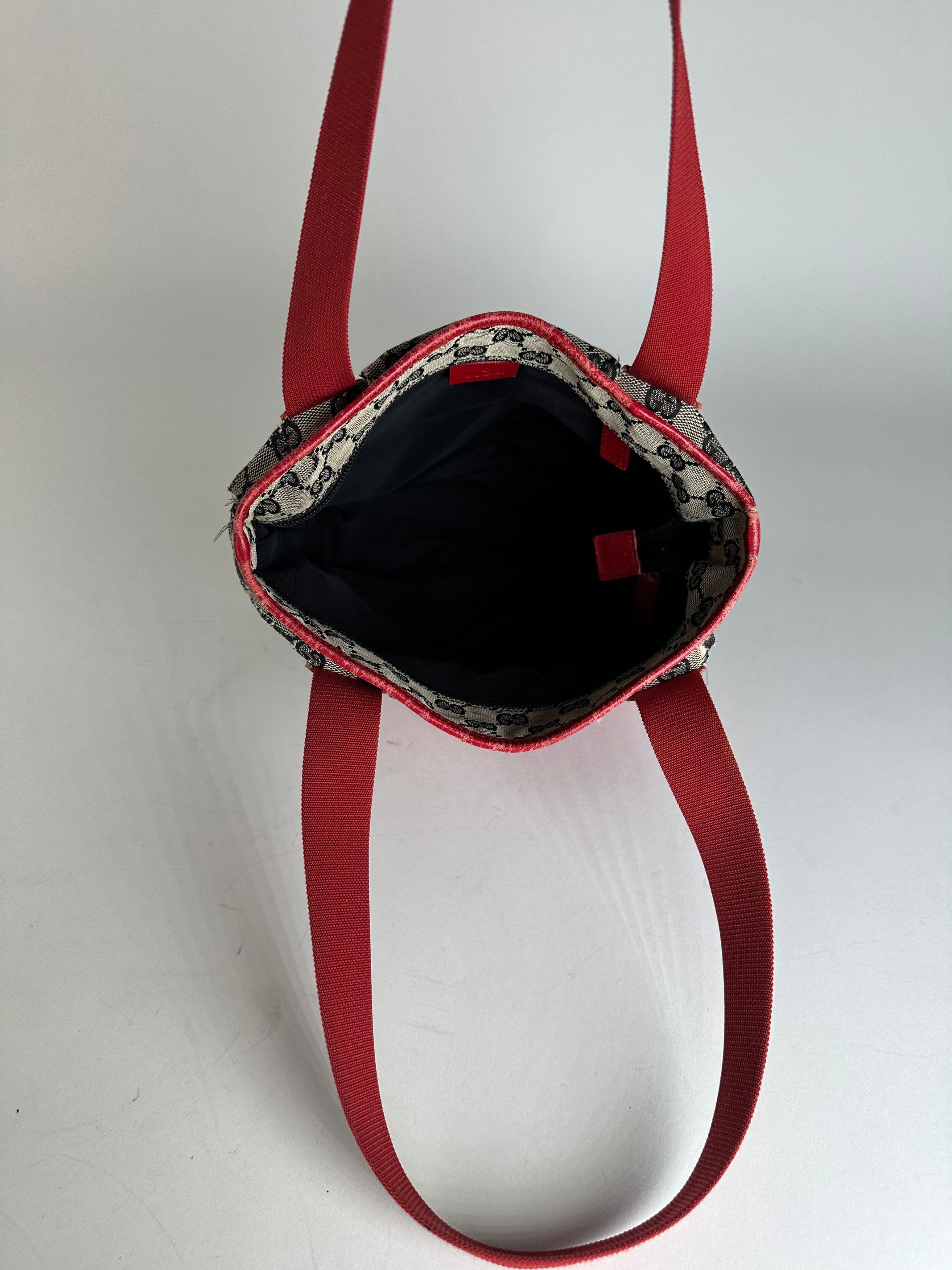 Gucci Vintage Monogram Leather Canvas Handbag Grey Black Red Size ONE SIZE - 11 Thumbnail