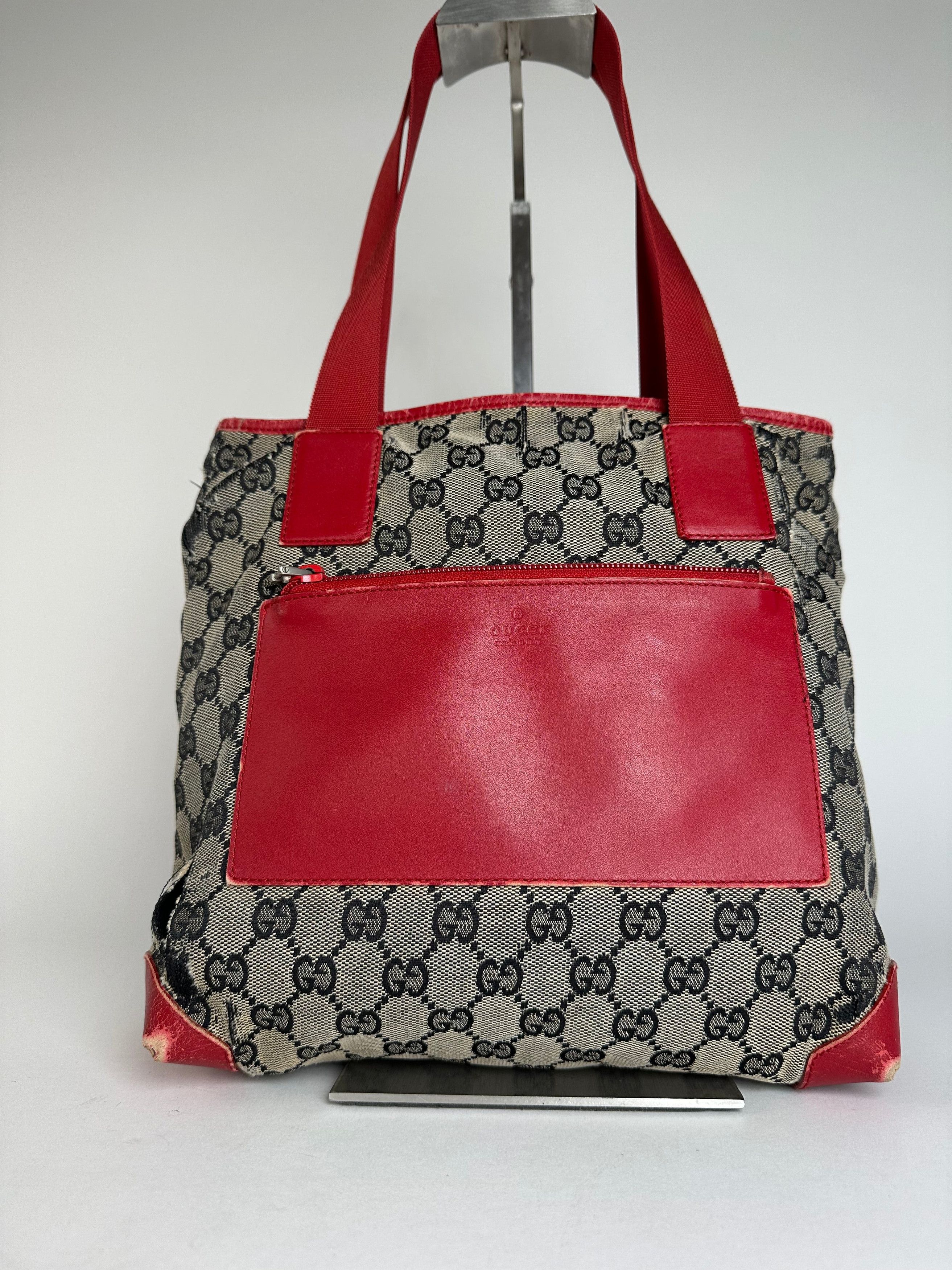 Gucci Vintage Monogram Leather Canvas Handbag Grey Black Red Size ONE SIZE - 12 Thumbnail