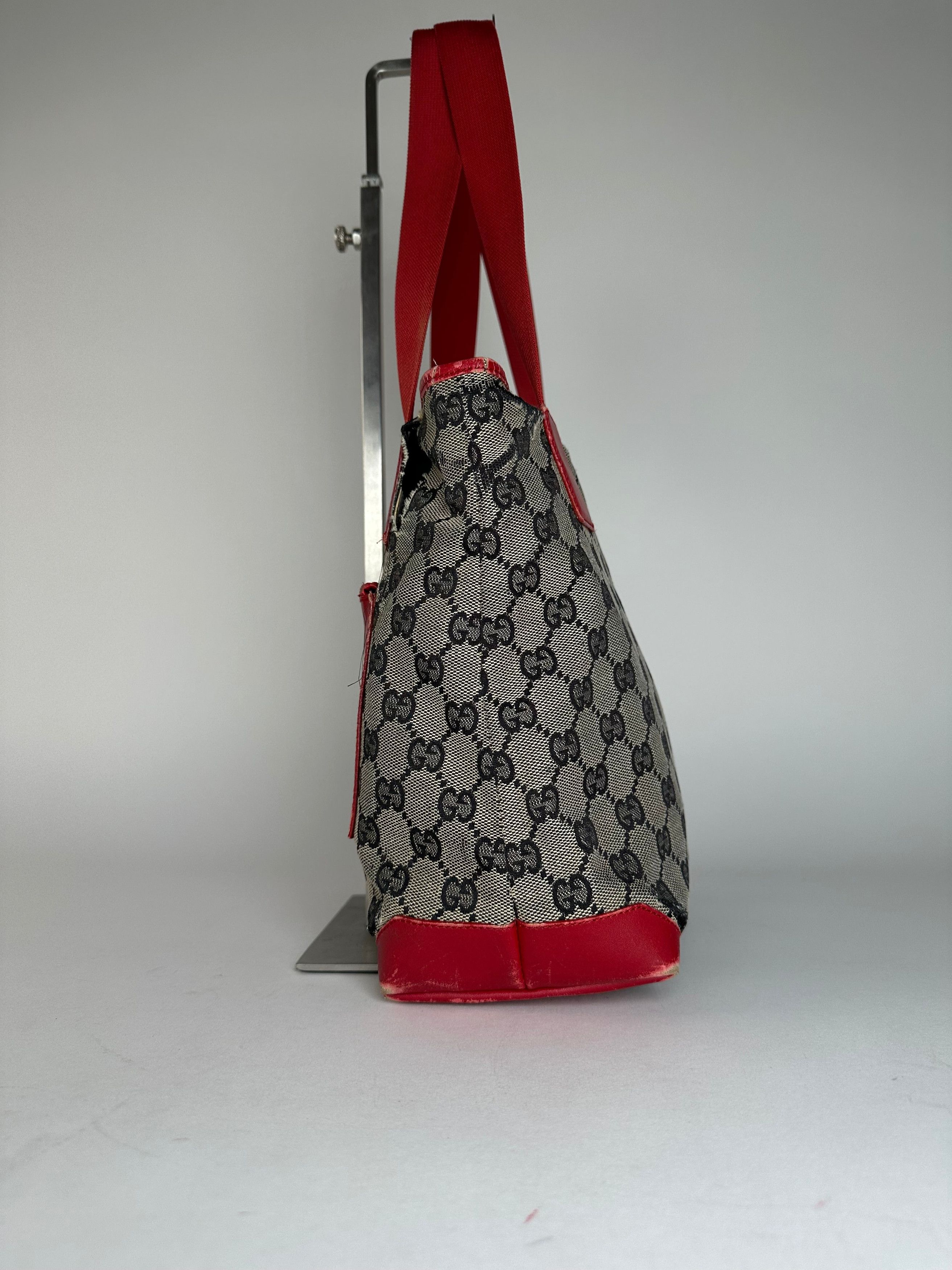 Gucci Vintage Monogram Leather Canvas Handbag Grey Black Red Size ONE SIZE - 3 Thumbnail