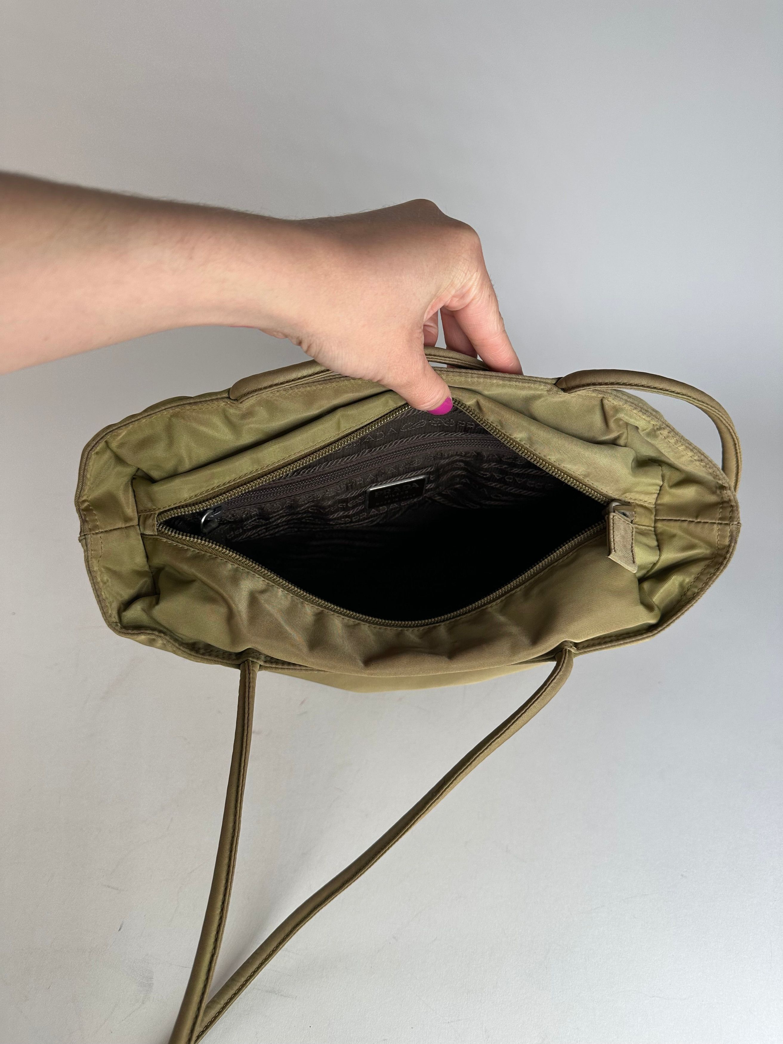 Prada Vintage Triangle Polyester Handbag Green Size ONE SIZE - 7 Thumbnail