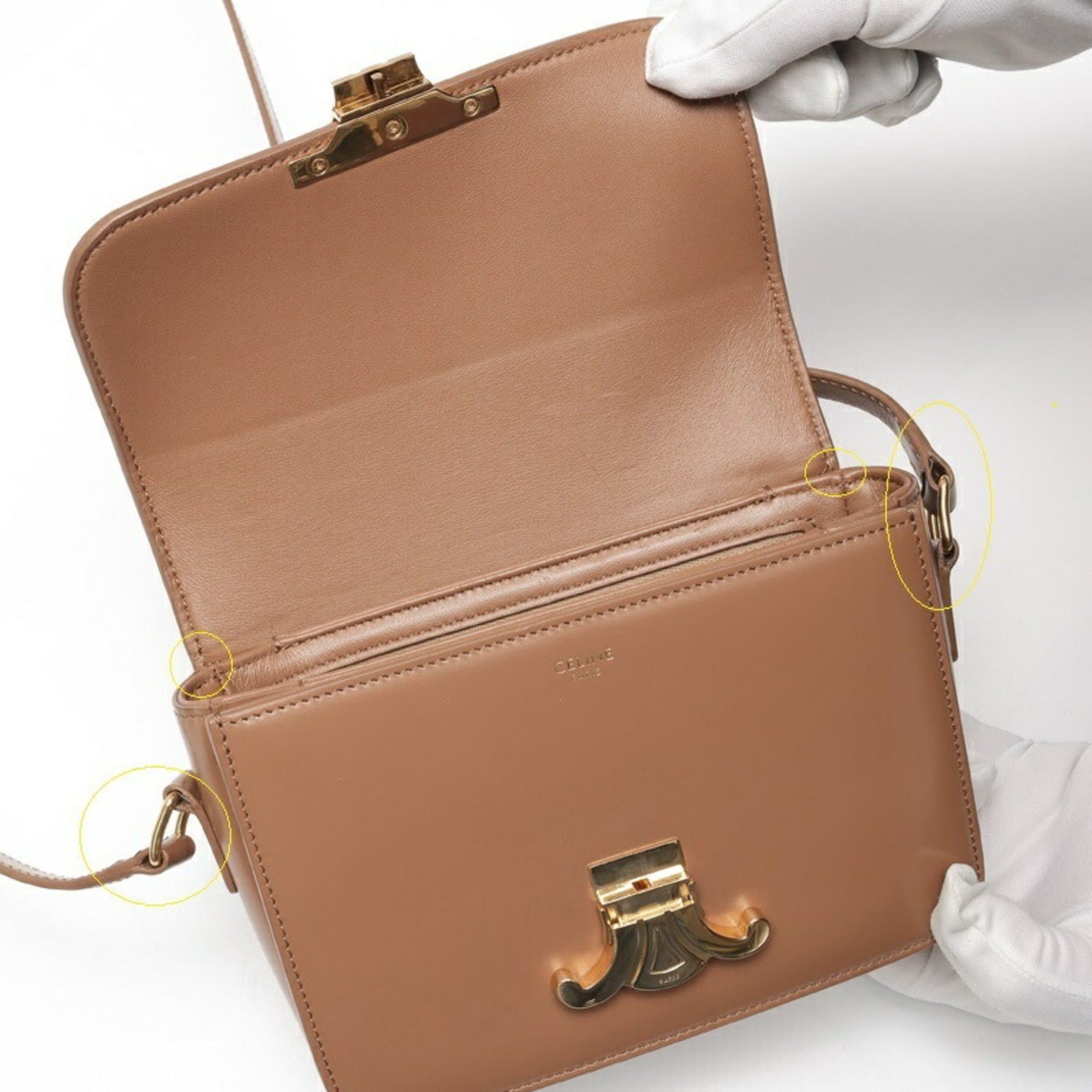 Celine Celine Teen Triomphe Bag Shoulder 18842 Shiny Calfskin Brown Size ONE SIZE - 6 Thumbnail