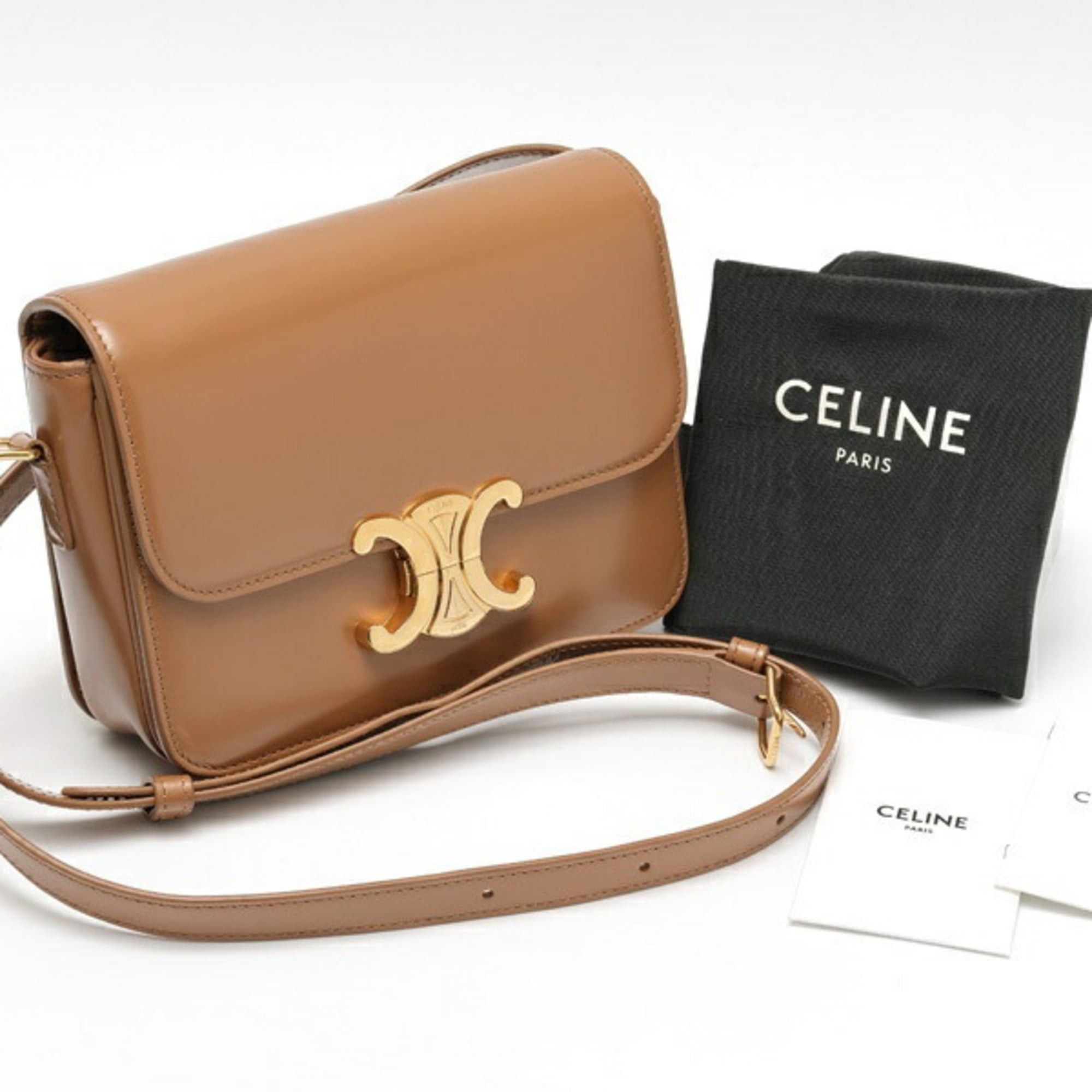 Celine Celine Teen Triomphe Bag Shoulder 18842 Shiny Calfskin Brown Size ONE SIZE - 9 Thumbnail