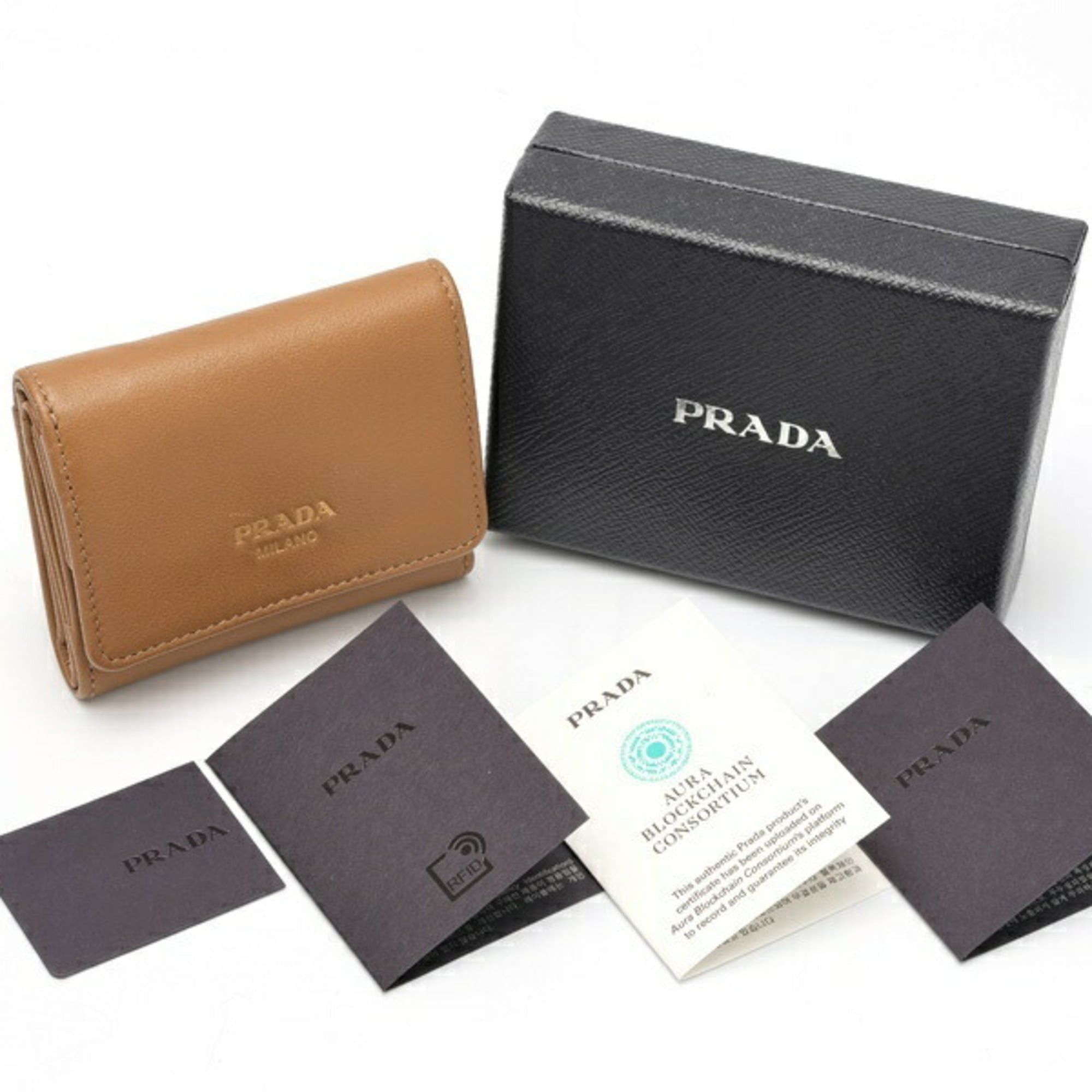 Prada Prada Compact Wallet Tri-fold 1MH043 Leather Brown Size ONE SIZE - 9 Thumbnail
