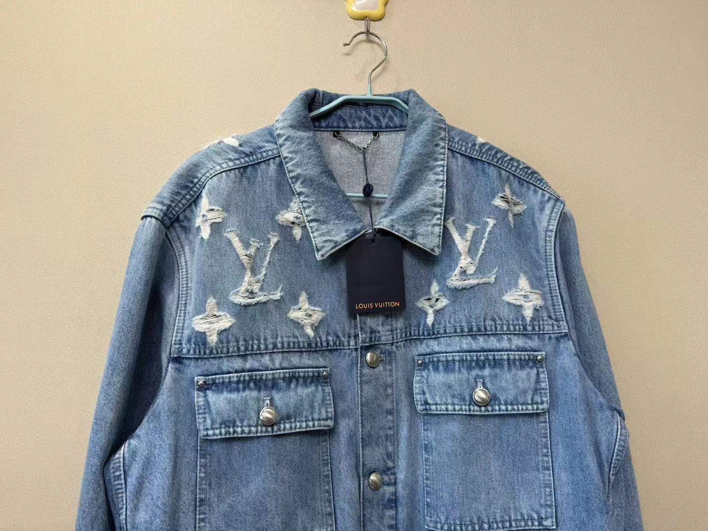 Louis Vuitton Louis Vuitton Blue Destroyed Logo Denim Jacket Size US XL / EU 56 / 4 - 2 Thumbnail