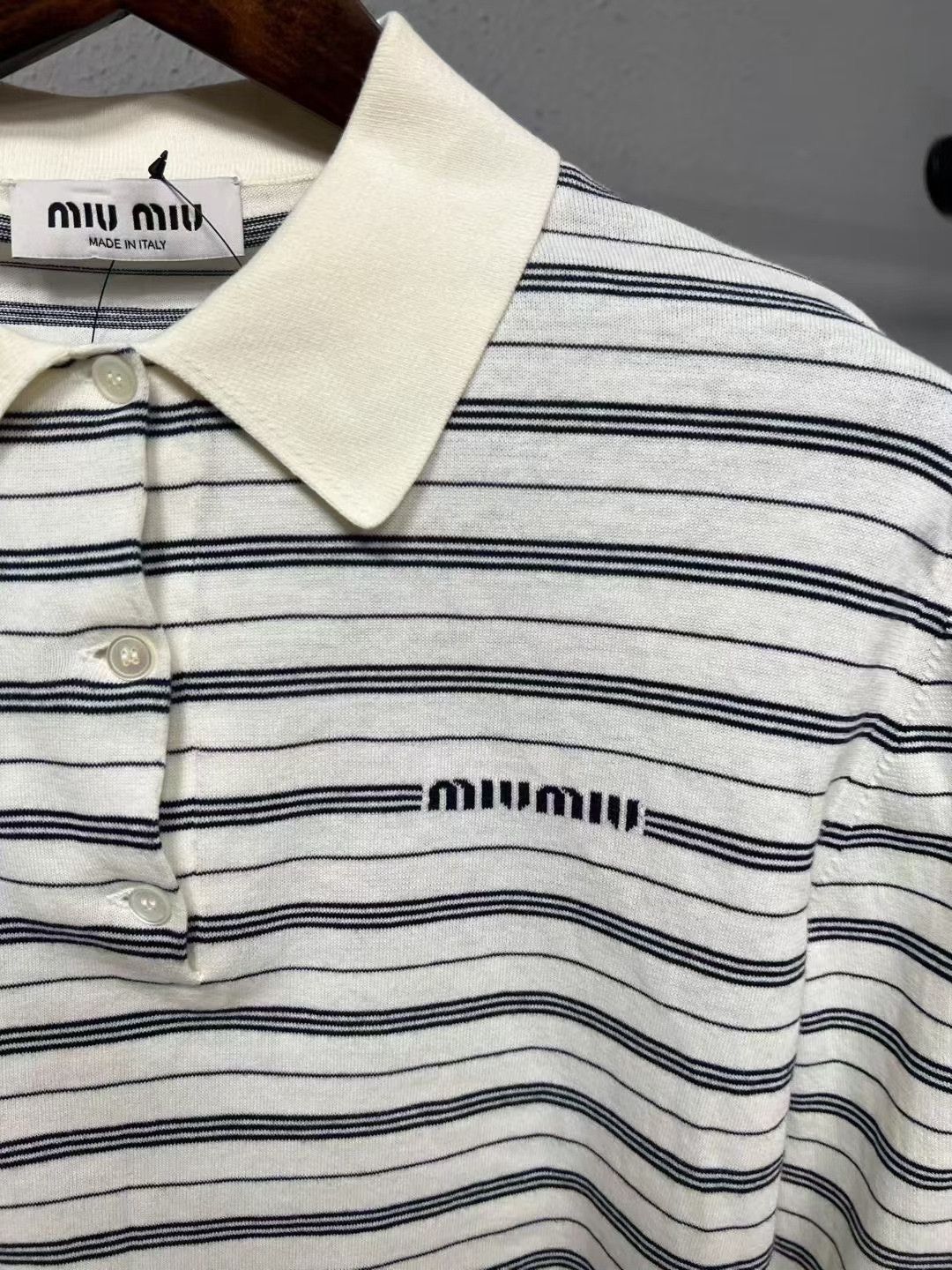 Miu Miu Miumiu White Stripe Polo Size S / US 4 / IT 40 - 3 Thumbnail