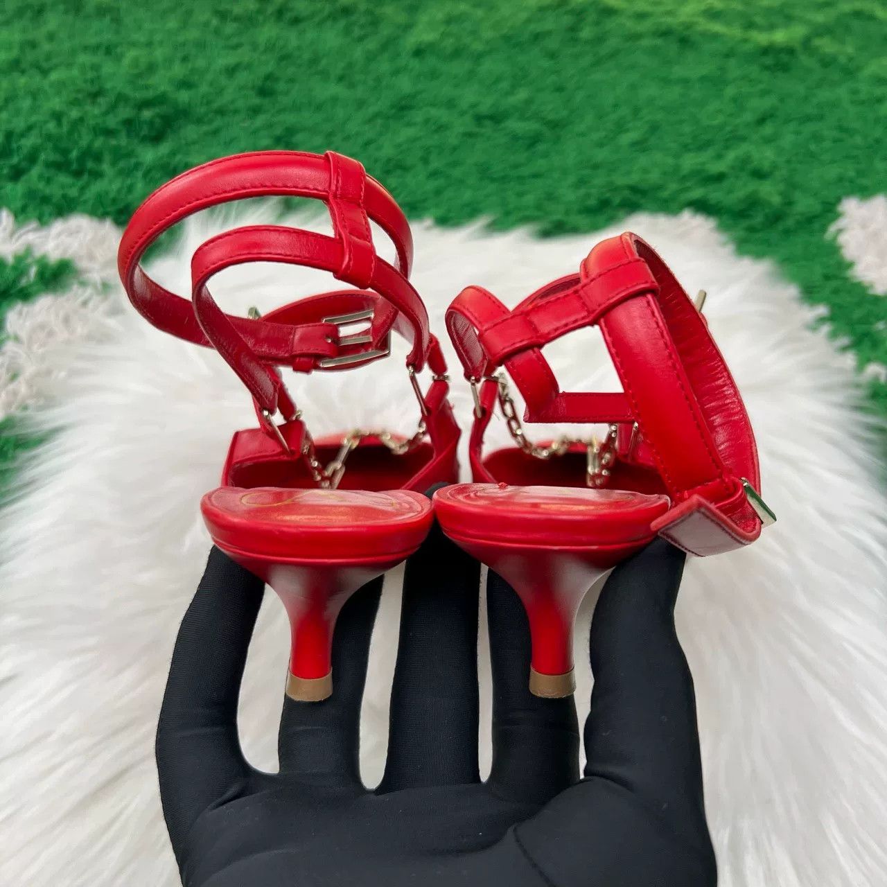 Valentino Valentino Chain Kitten Heel Sandals Size US 4.5 / IT 34.5 - 3 Thumbnail