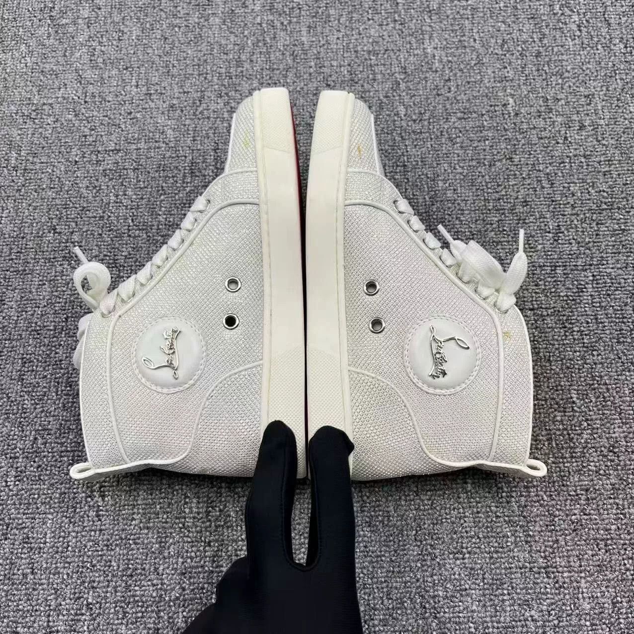 Christian Louboutin Christian Louboutin Woven High-Top Red Sole Sneakers Size US 4.5 / IT 34.5 - 5 Thumbnail