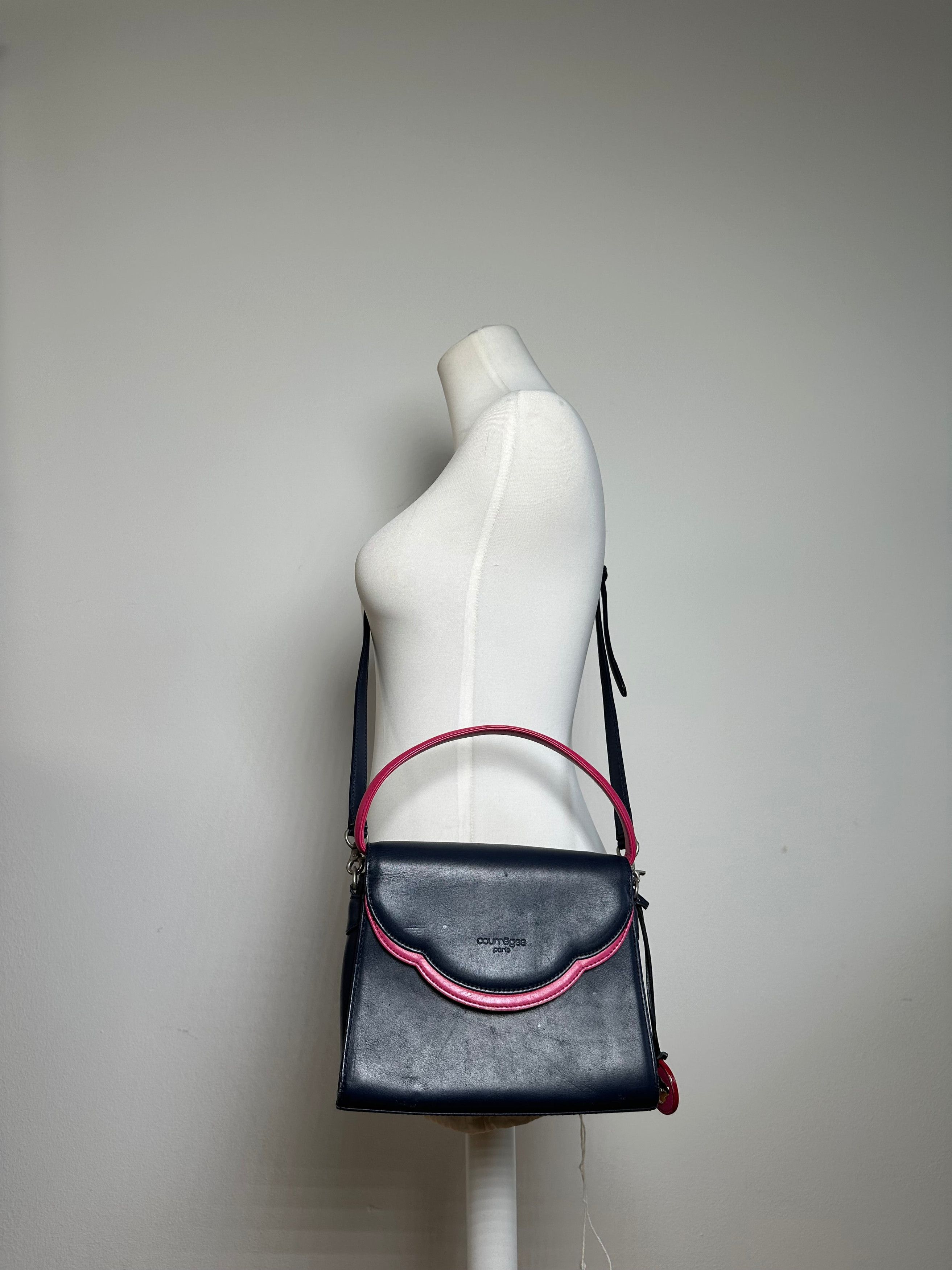 Courreges Vintage 2WAY Leather Handbag Navy Pink Size ONE SIZE - 10 Thumbnail