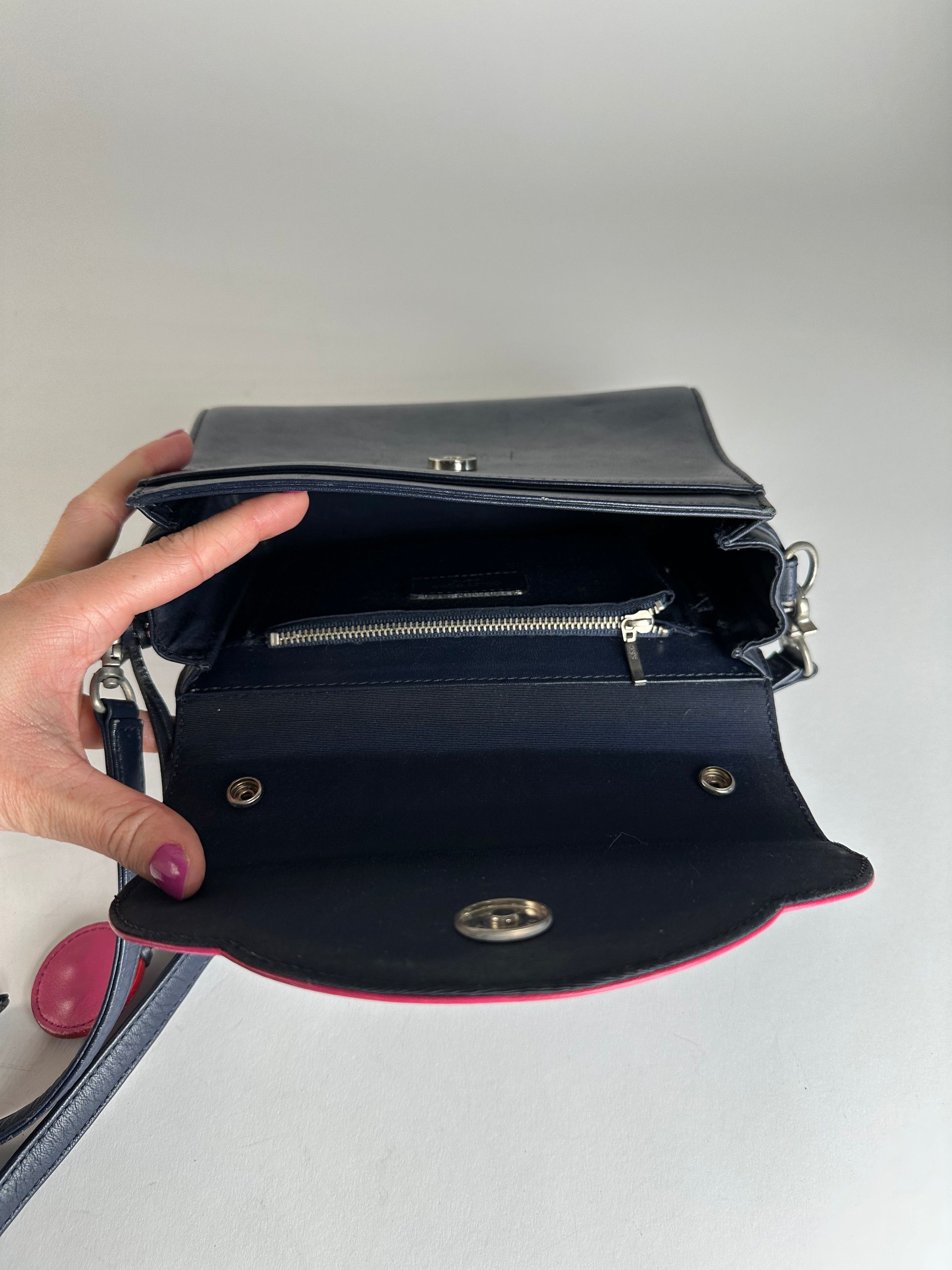 Courreges Vintage 2WAY Leather Handbag Navy Pink Size ONE SIZE - 3 Thumbnail