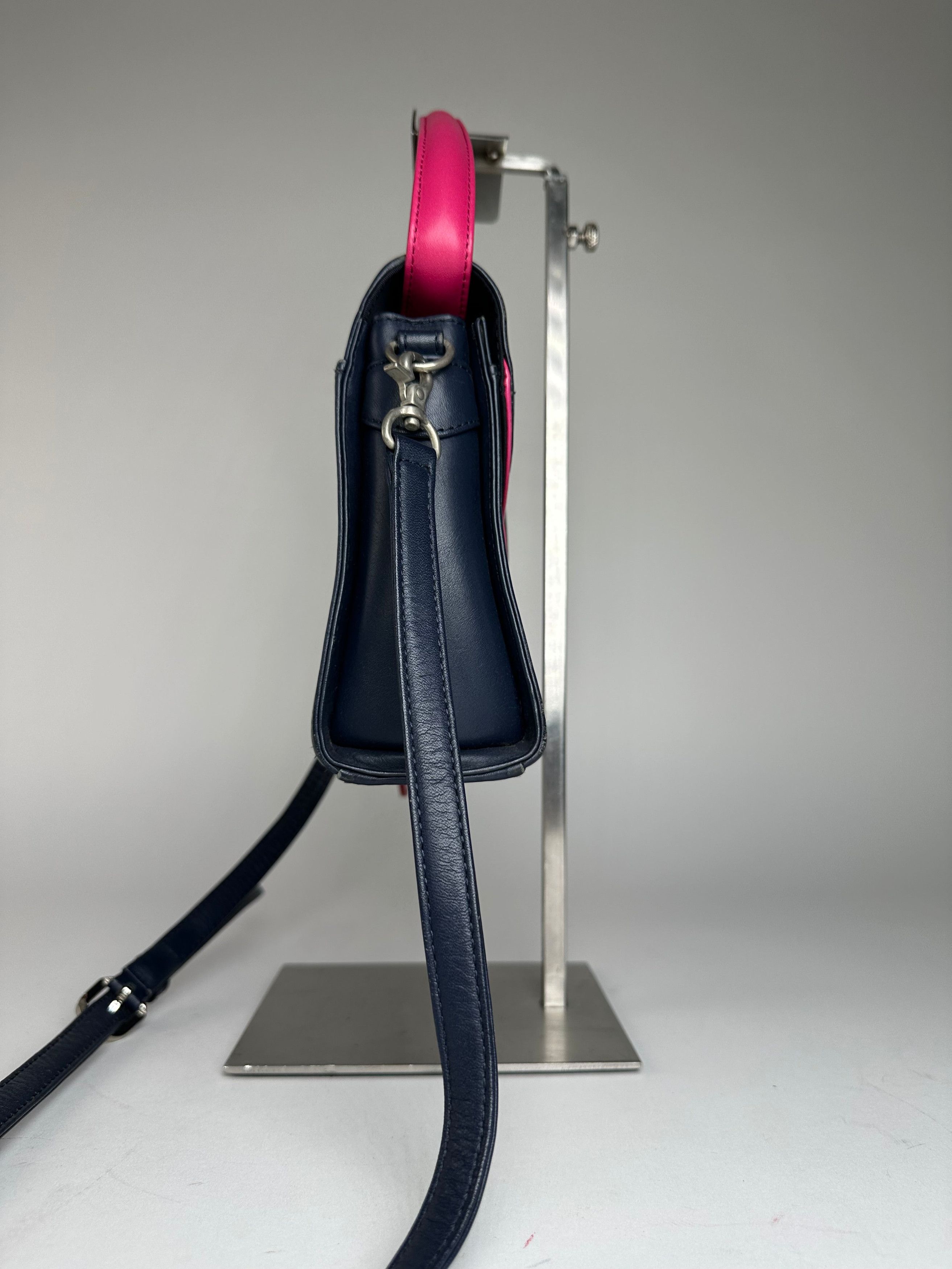 Courreges Vintage 2WAY Leather Handbag Navy Pink Size ONE SIZE - 4 Thumbnail