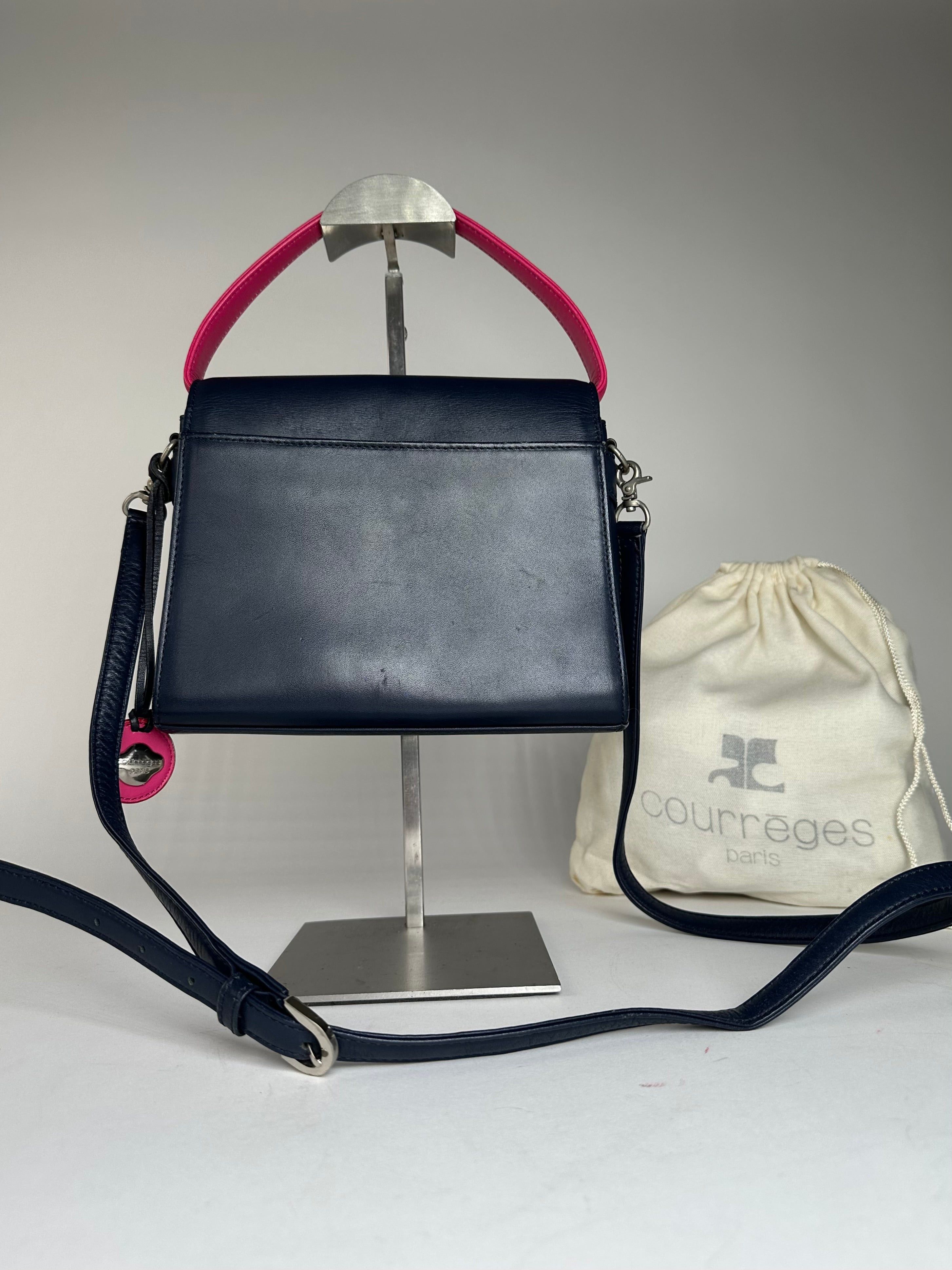 Courreges Vintage 2WAY Leather Handbag Navy Pink Size ONE SIZE - 2 Thumbnail