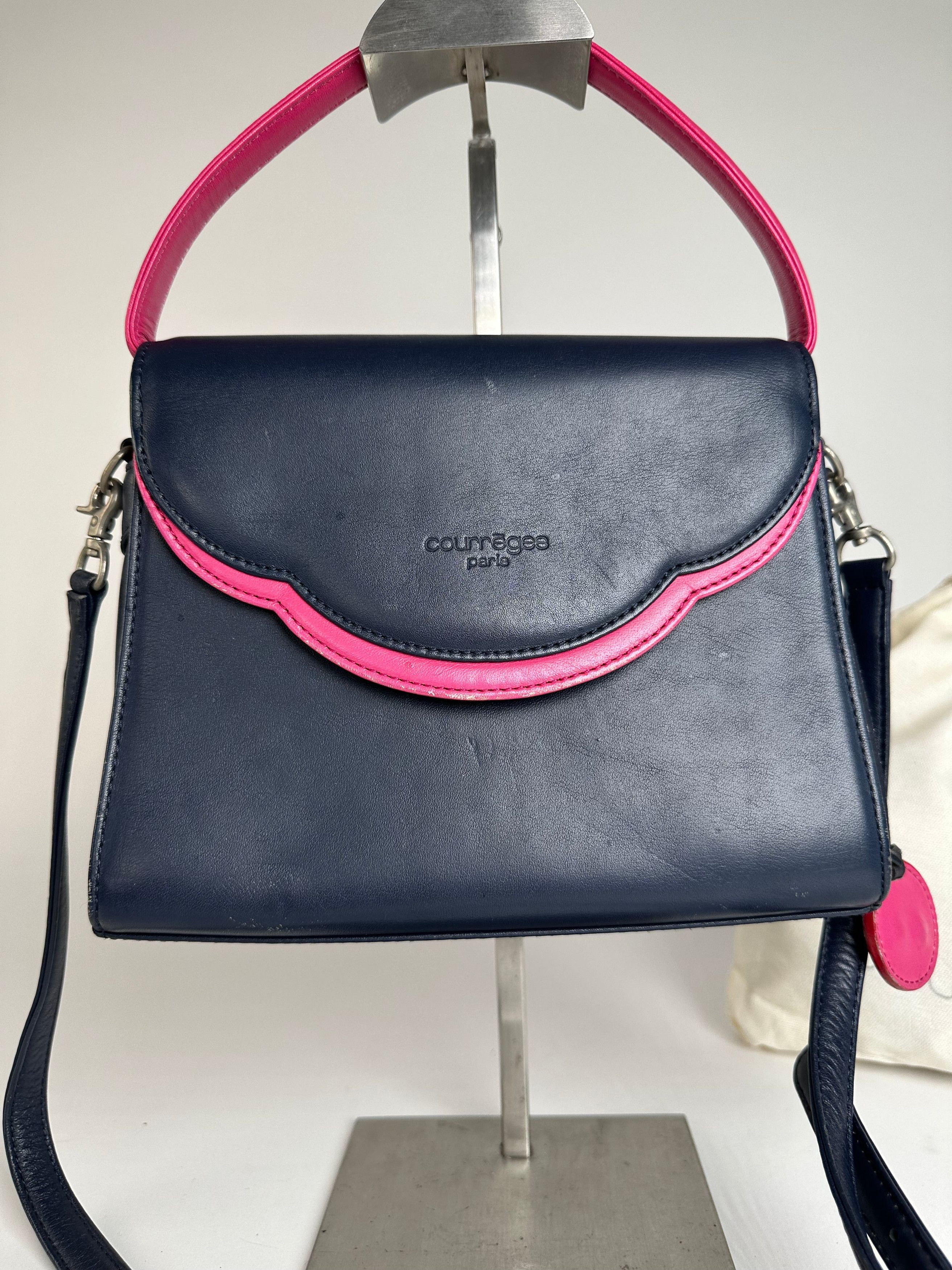 Courreges Vintage 2WAY Leather Handbag Navy Pink Size ONE SIZE - 11 Thumbnail